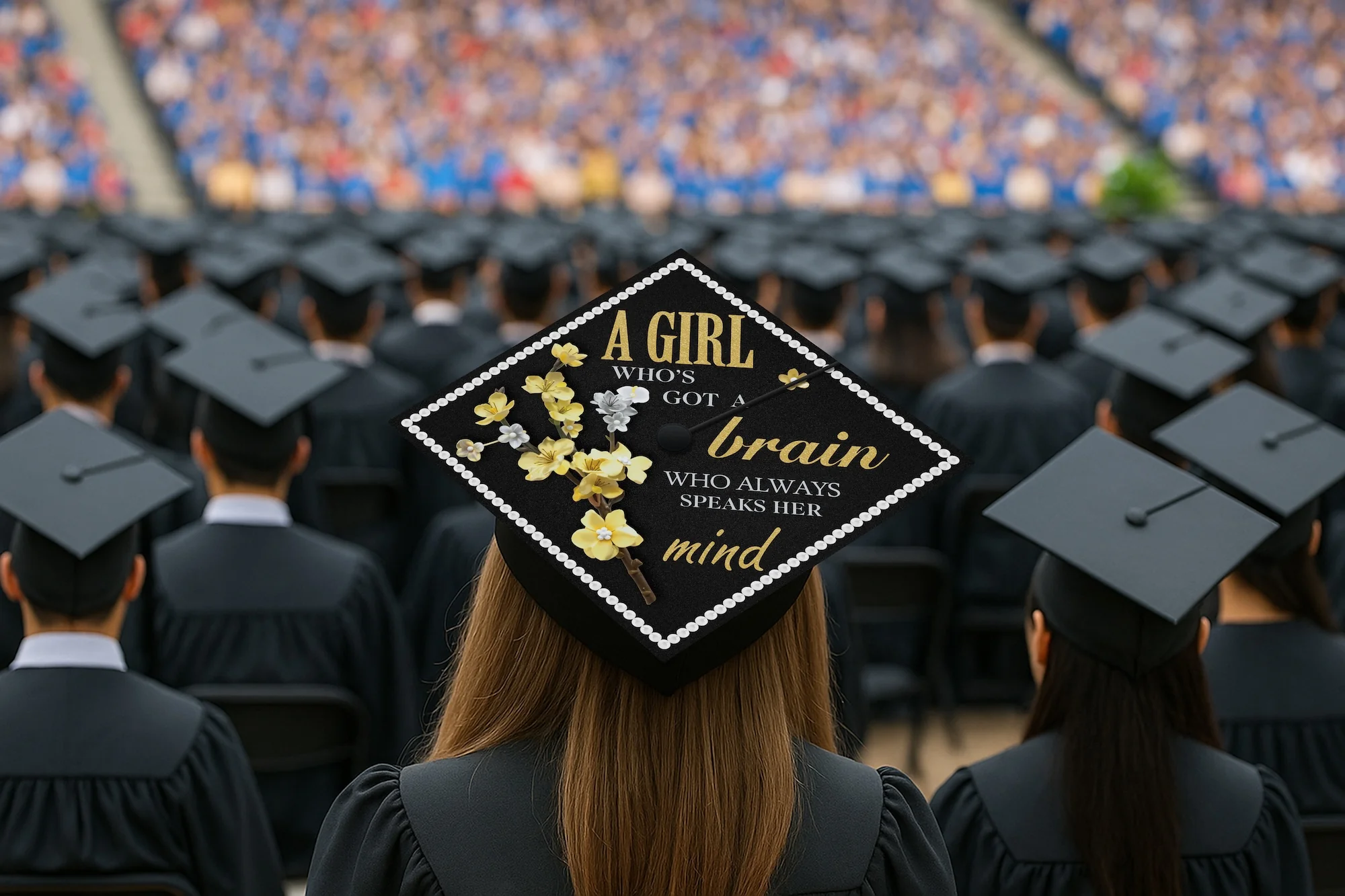 A Girl Who’s Got a Brain Who Always Speaks Her Mind Graduation Cap Topper - Image 5