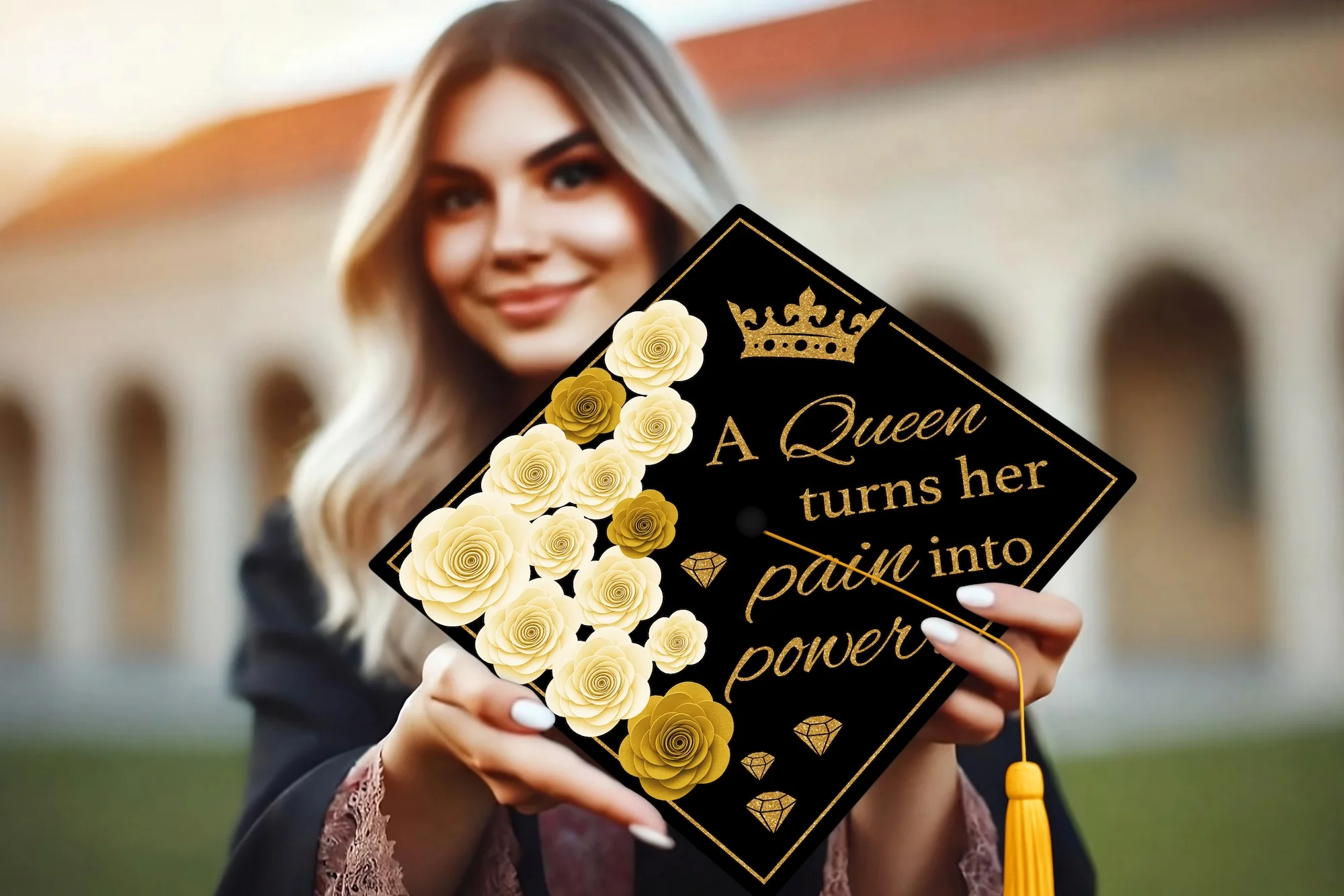 A Queen Turns Her Pain Graduation Cap Topper - Image 2