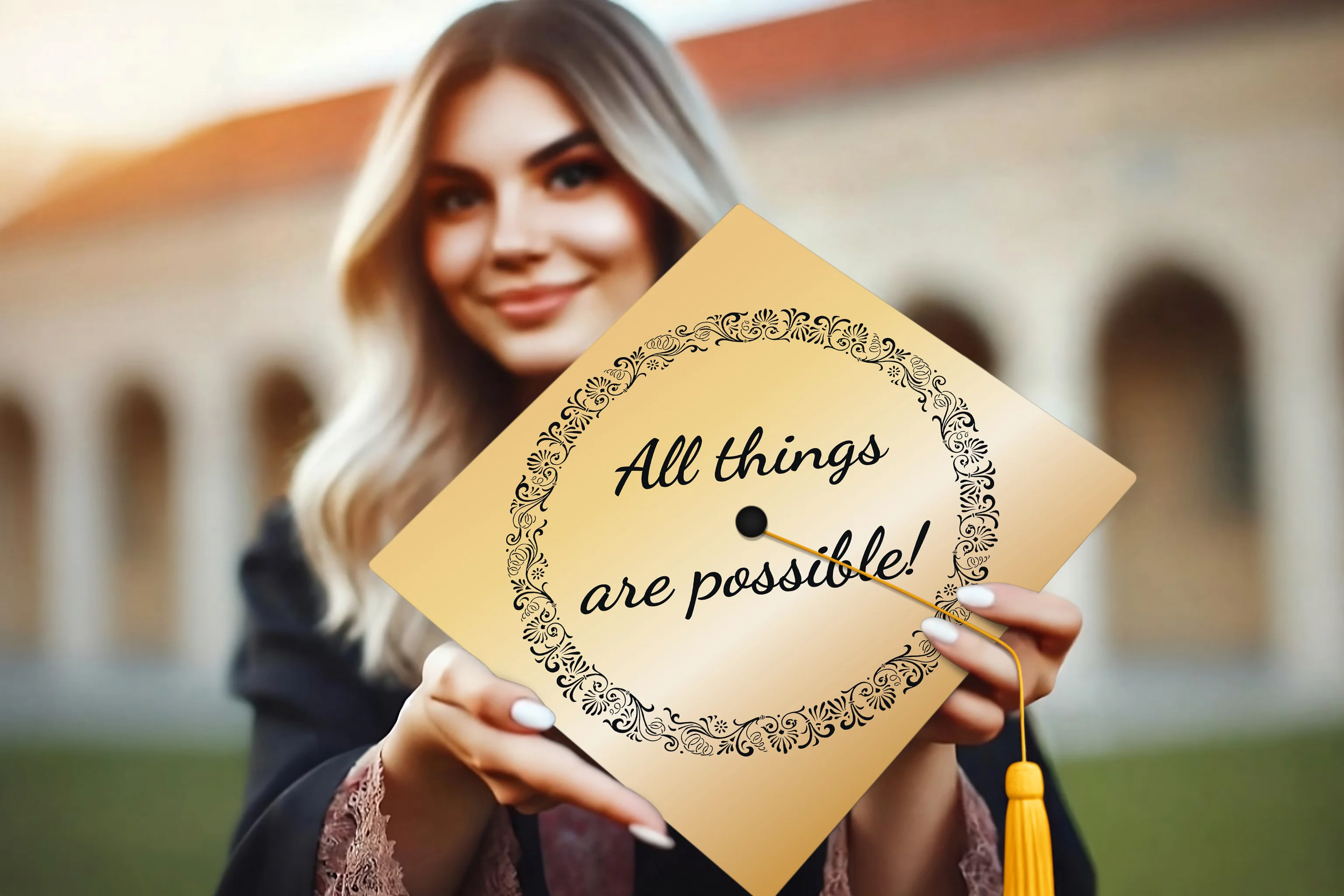 All Things Are Possible Gold Graduation Cap Topper - Image 2