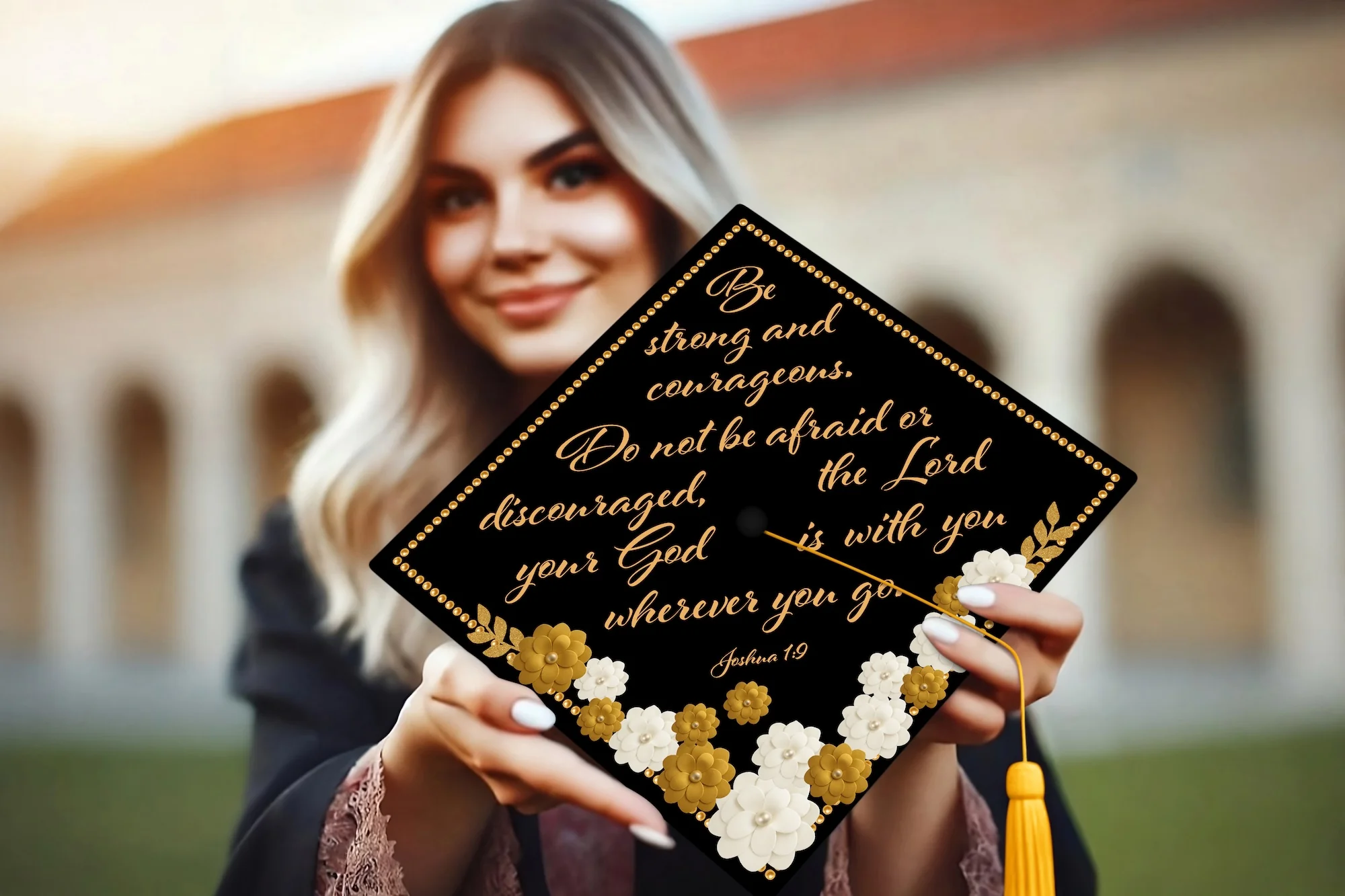 Be Strong and Courageous Graduation Cap Topper - Image 6