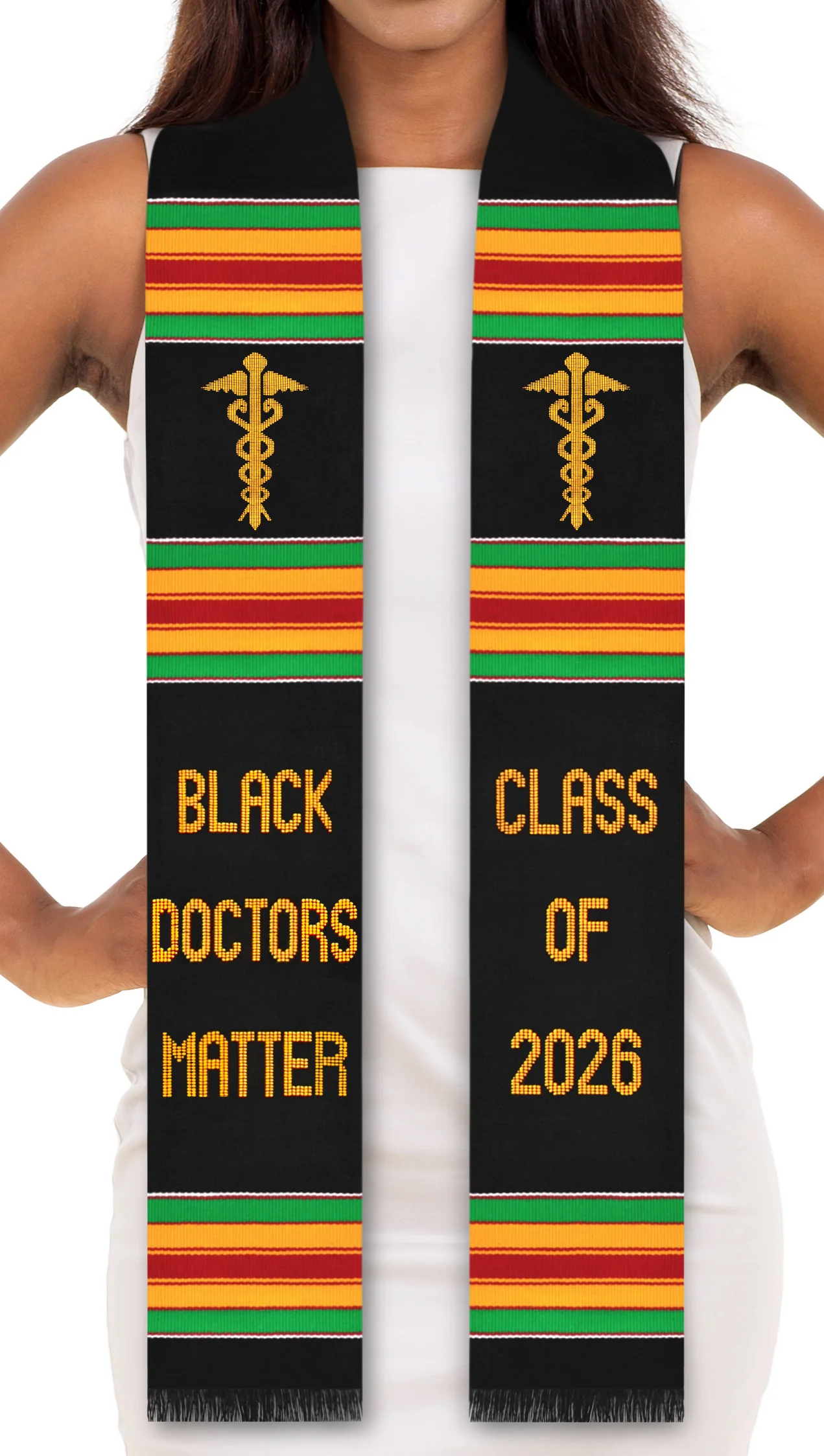 Black Doctors Matter Class of 2026 Kente Graduation Stole with Medicine Caduceus Symbol - Image 3