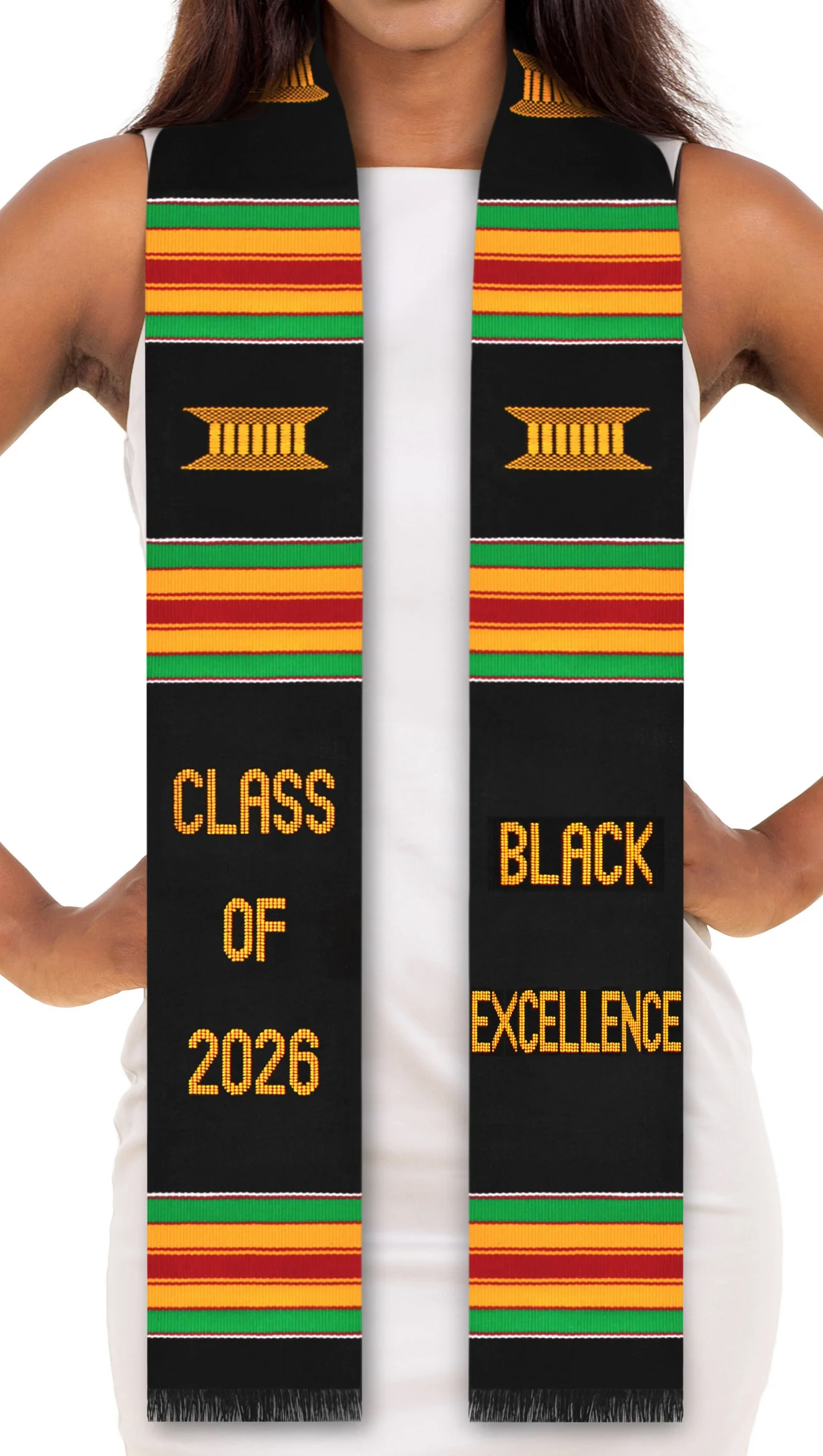 Black Excellence Class of 2026 Authentic Handwoven Kente Cloth Graduation Stole