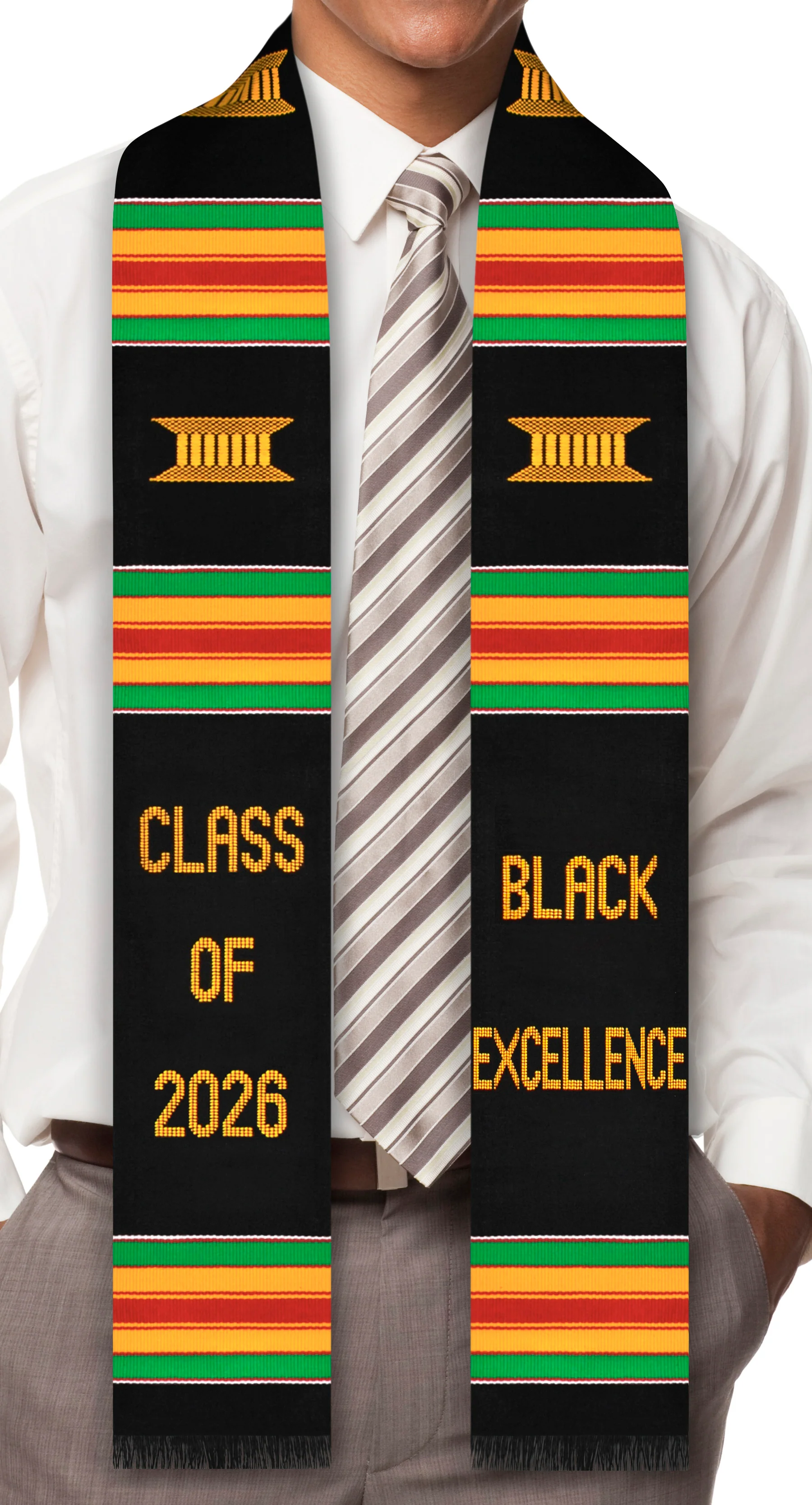 Black Excellence Class of 2026 Authentic Handwoven Kente Cloth Graduation Stole - Image 3