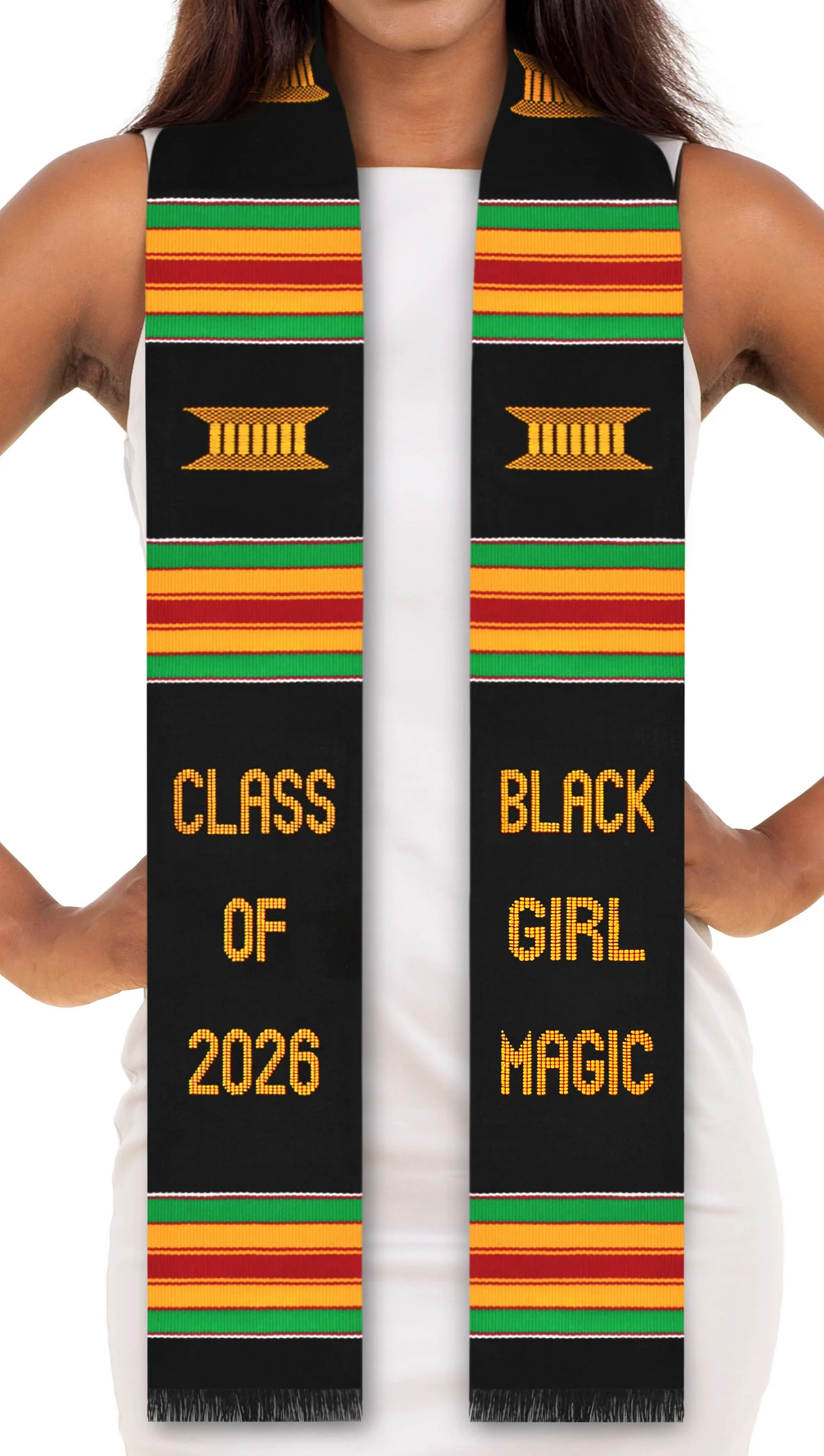 Black Girl Magic Class of 2026 Authentic Handwoven Kente Cloth Graduation Stole