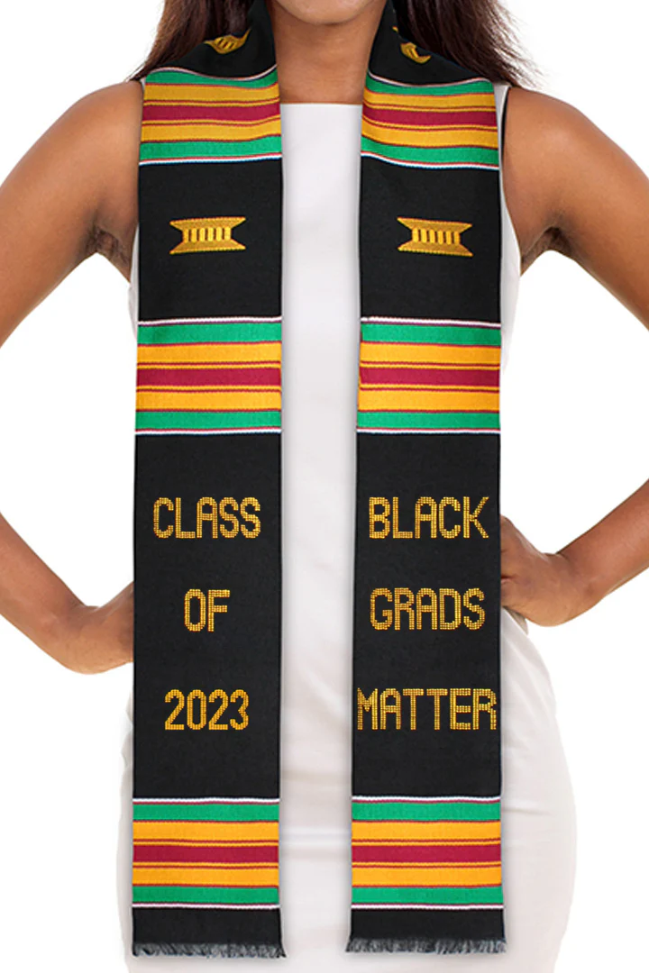Black Grads Matter Class of 2023 Authentic Handwoven Kente Cloth Graduation Stole
