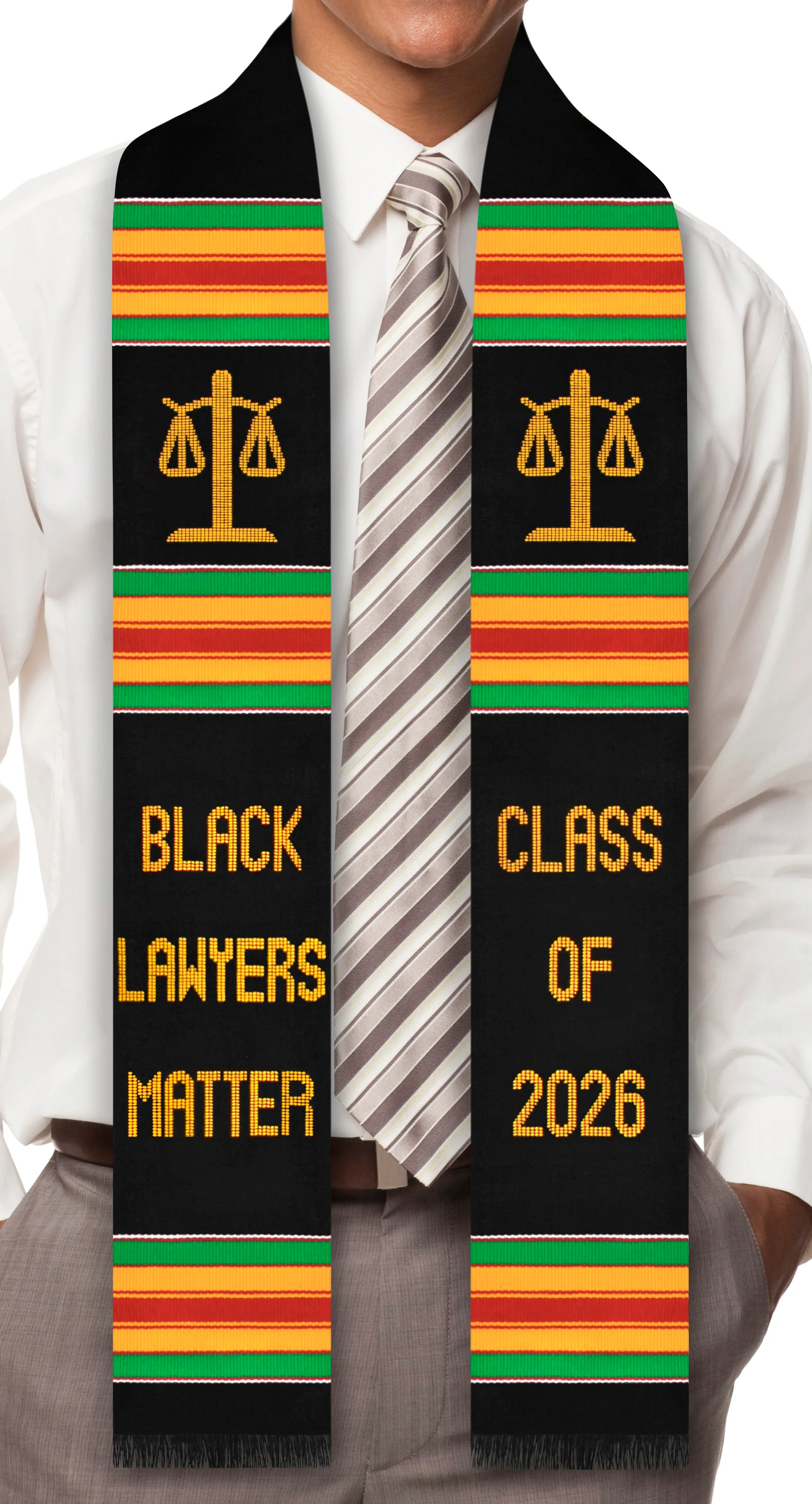 Black Lawyers Matter Class of 2026 Kente Graduation Stole with Scale Symbols for Law, Lawyers and Juris Doctors - Image 3