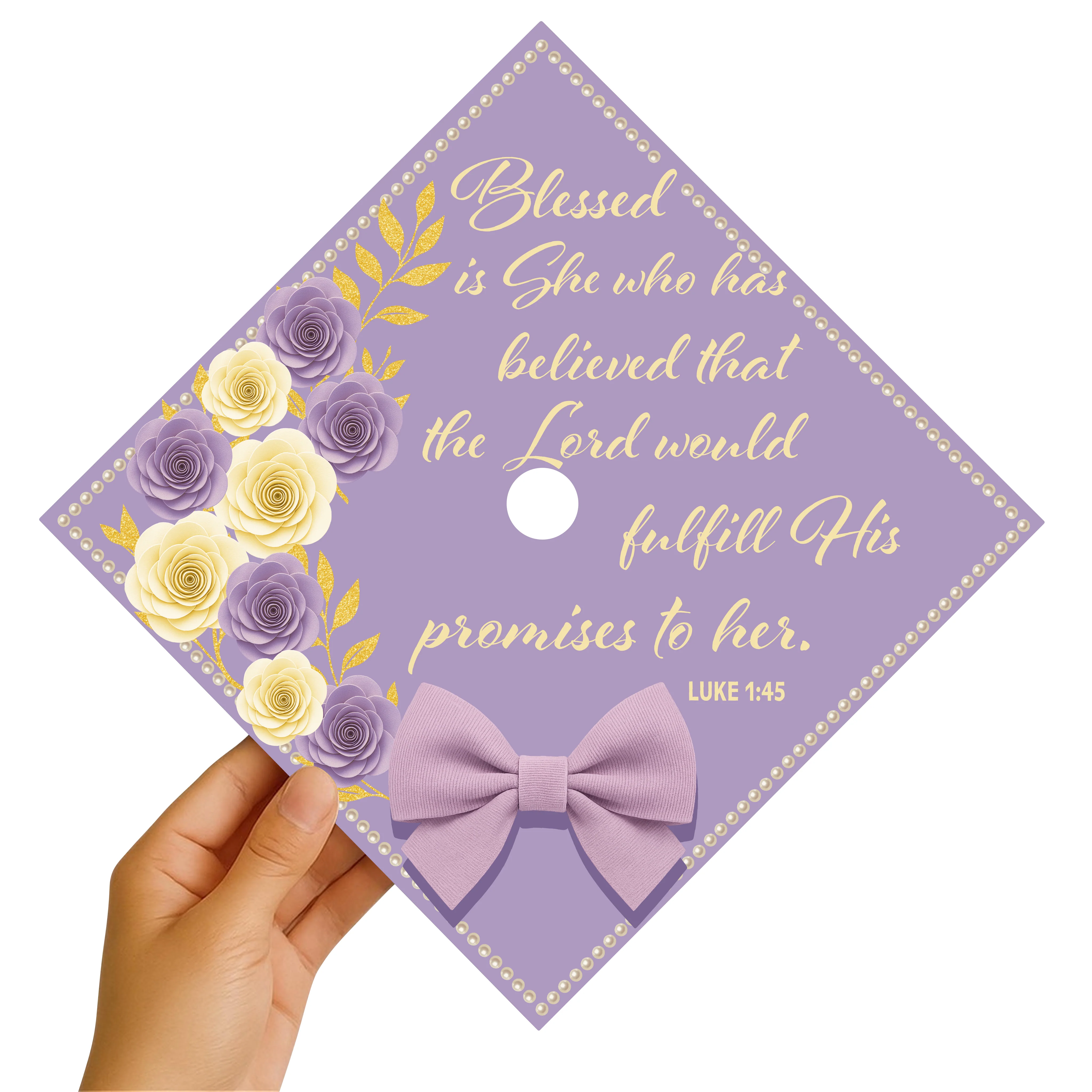 Blessed Is She Who Believed Graduation Cap Topper - Image 2