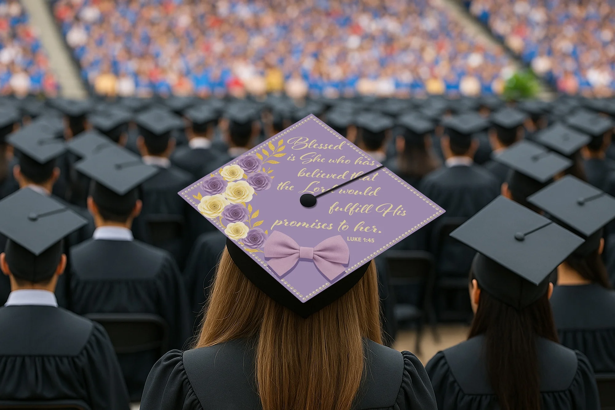 Blessed Is She Who Believed Graduation Cap Topper - Image 7