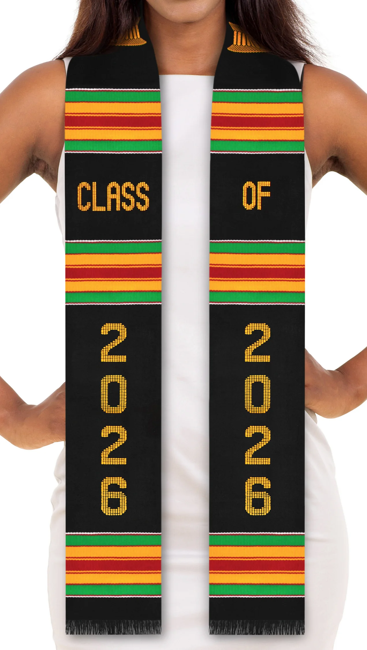 Class of 2026 Authentic Handwoven Kente Cloth Graduation Stole (with Double Vertical Year)