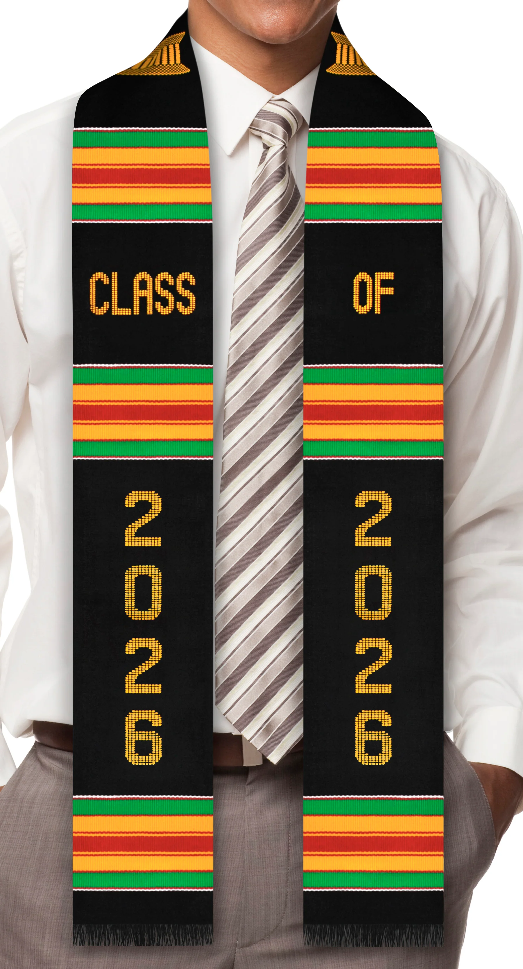 Class of 2026 Authentic Handwoven Kente Cloth Graduation Stole (with Double Vertical Year) - Image 3