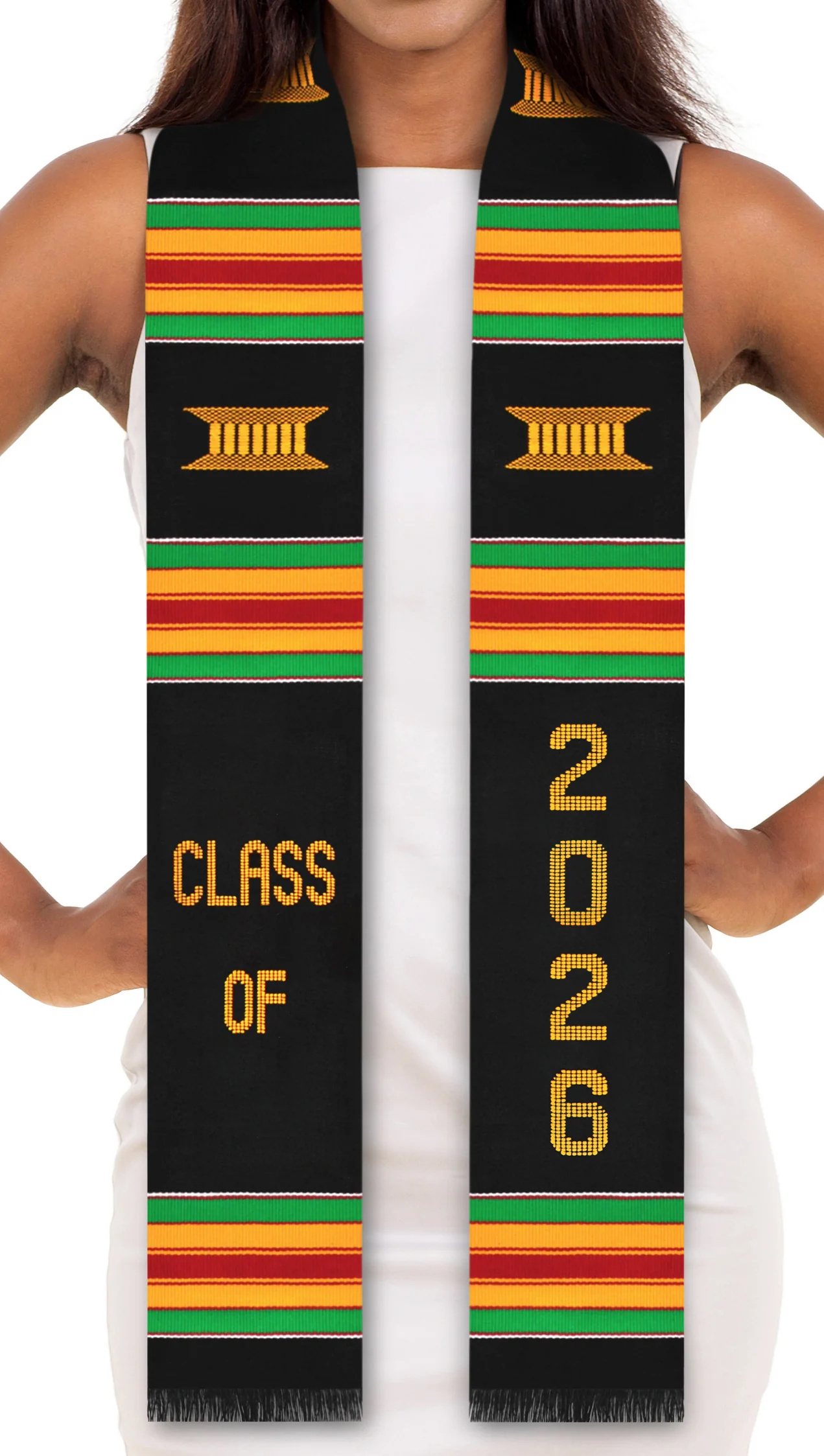 Class of 2026 Authentic Handwoven Kente Cloth Graduation Stole (with Vertical Year)