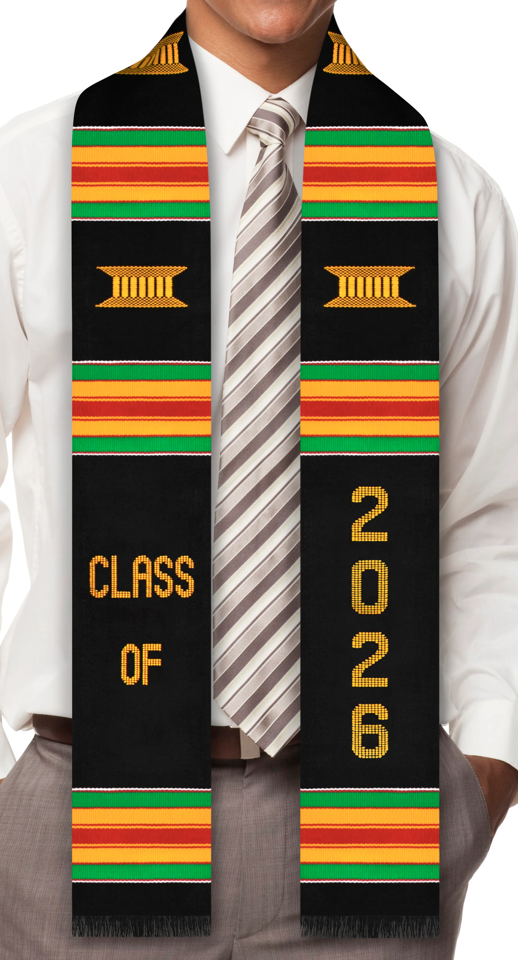 Class of 2026 Authentic Handwoven Kente Cloth Graduation Stole (with Vertical Year) - Image 3