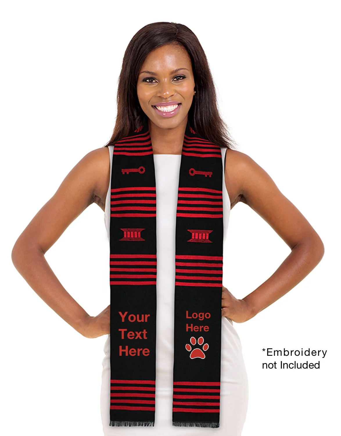 Ready to Customize Black & Red Kente Cloth Graduation Stole - Image 3
