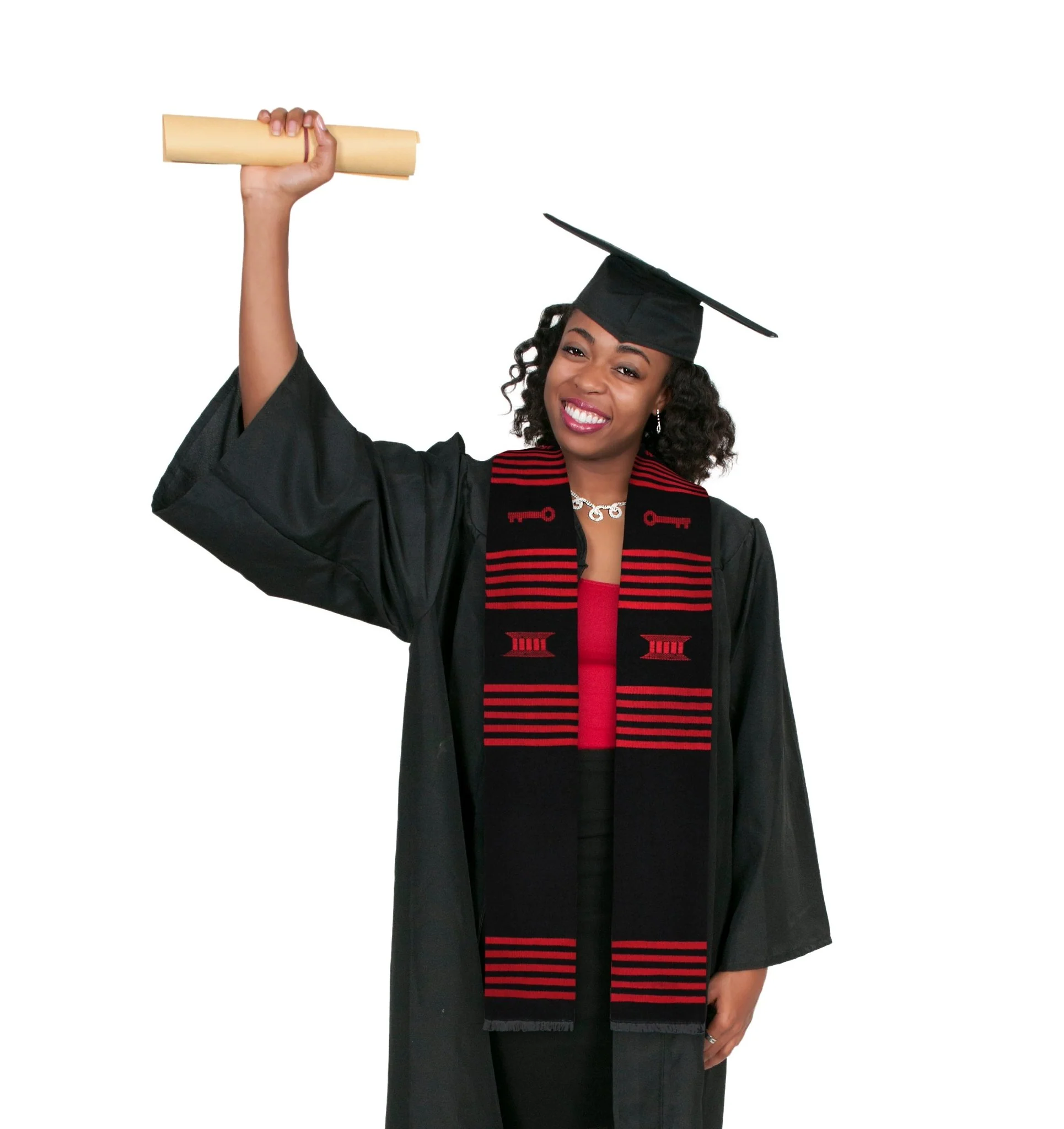 Ready to Customize Black & Red Kente Cloth Graduation Stole - Image 4