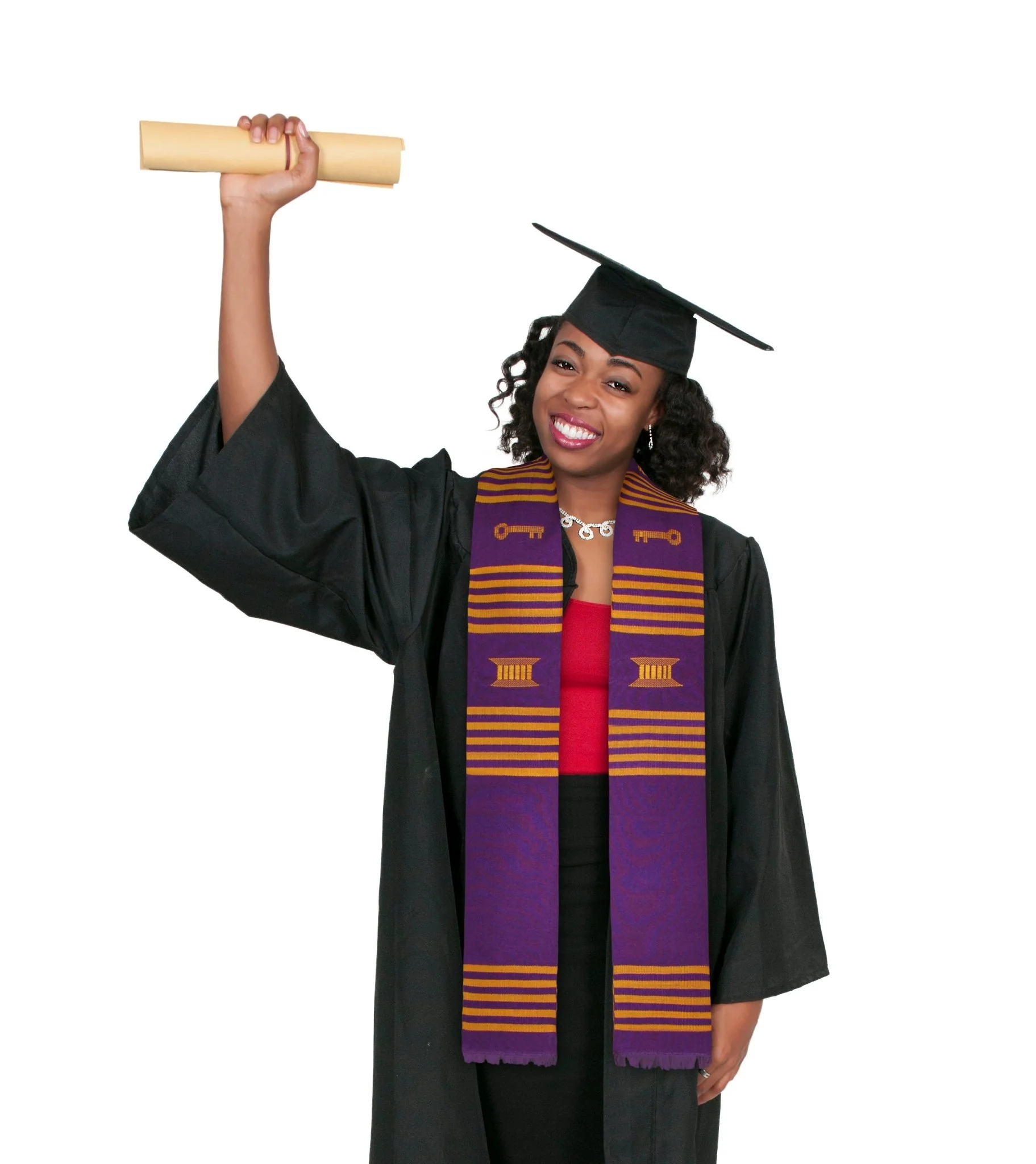 Ready to Customize Purple & Gold (yellow) Kente Cloth Graduation Stole - Image 4