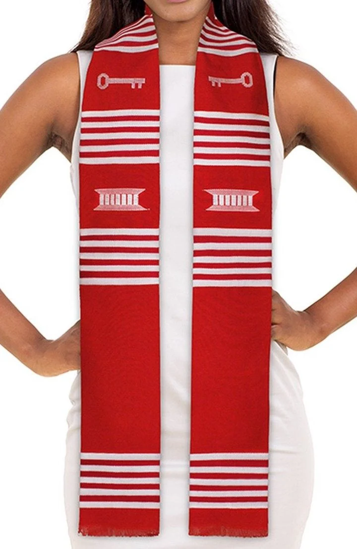 Ready to Customize Red & White with Key Kente Cloth Graduation Stole