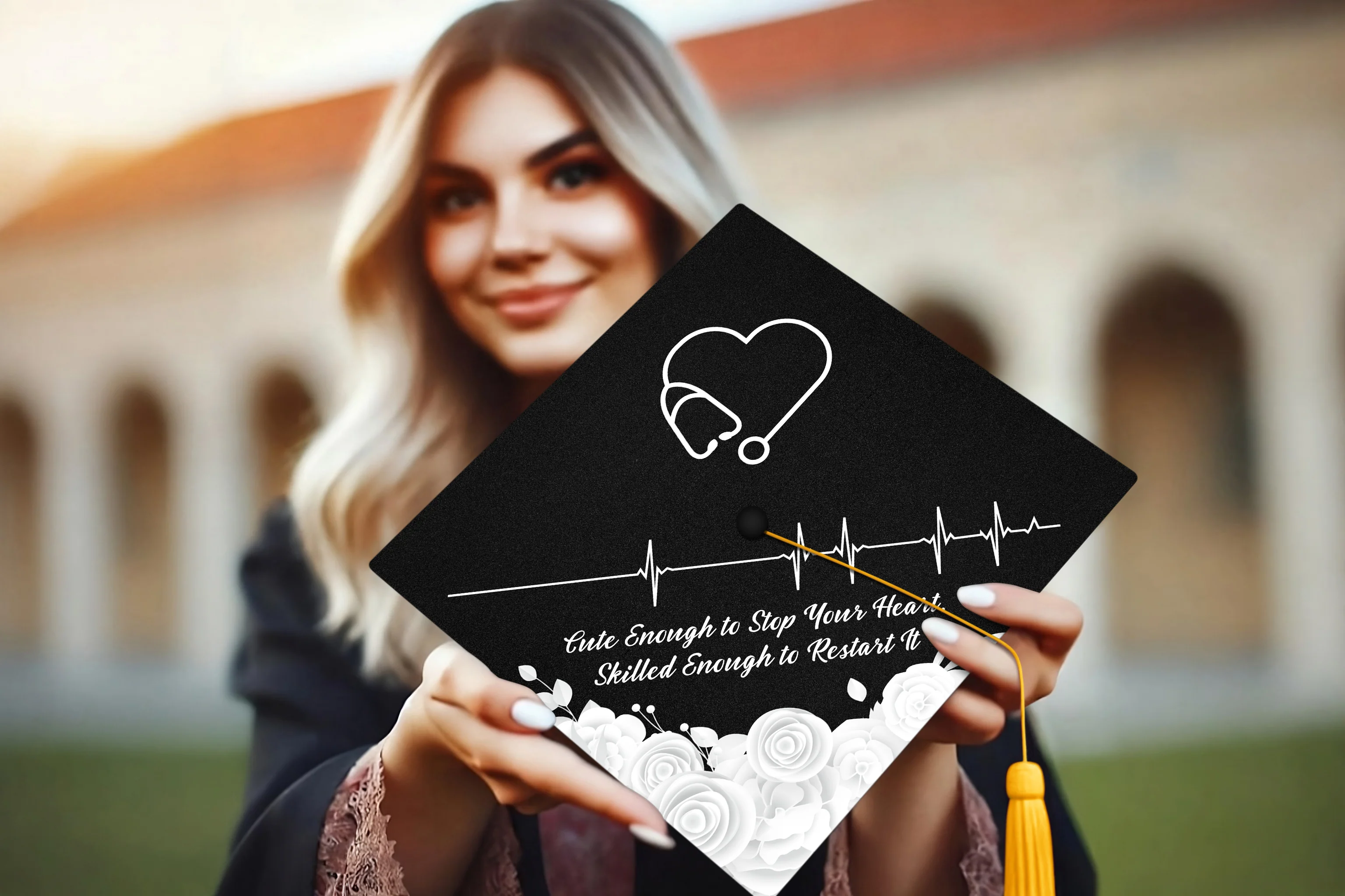 Cute Enough To Stop Your Heart, Skilled Enough To Restart It Graduation Cap Topper - Image 2