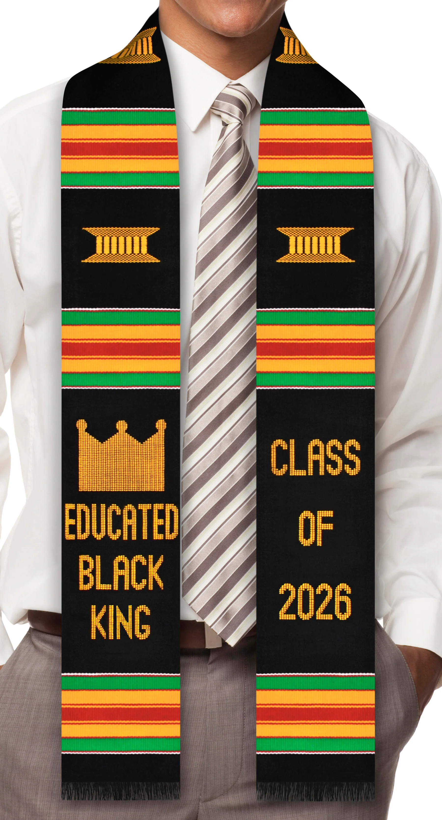 Educated Black King Class of 2026 Authentic Handwoven Kente Cloth Graduation Stole