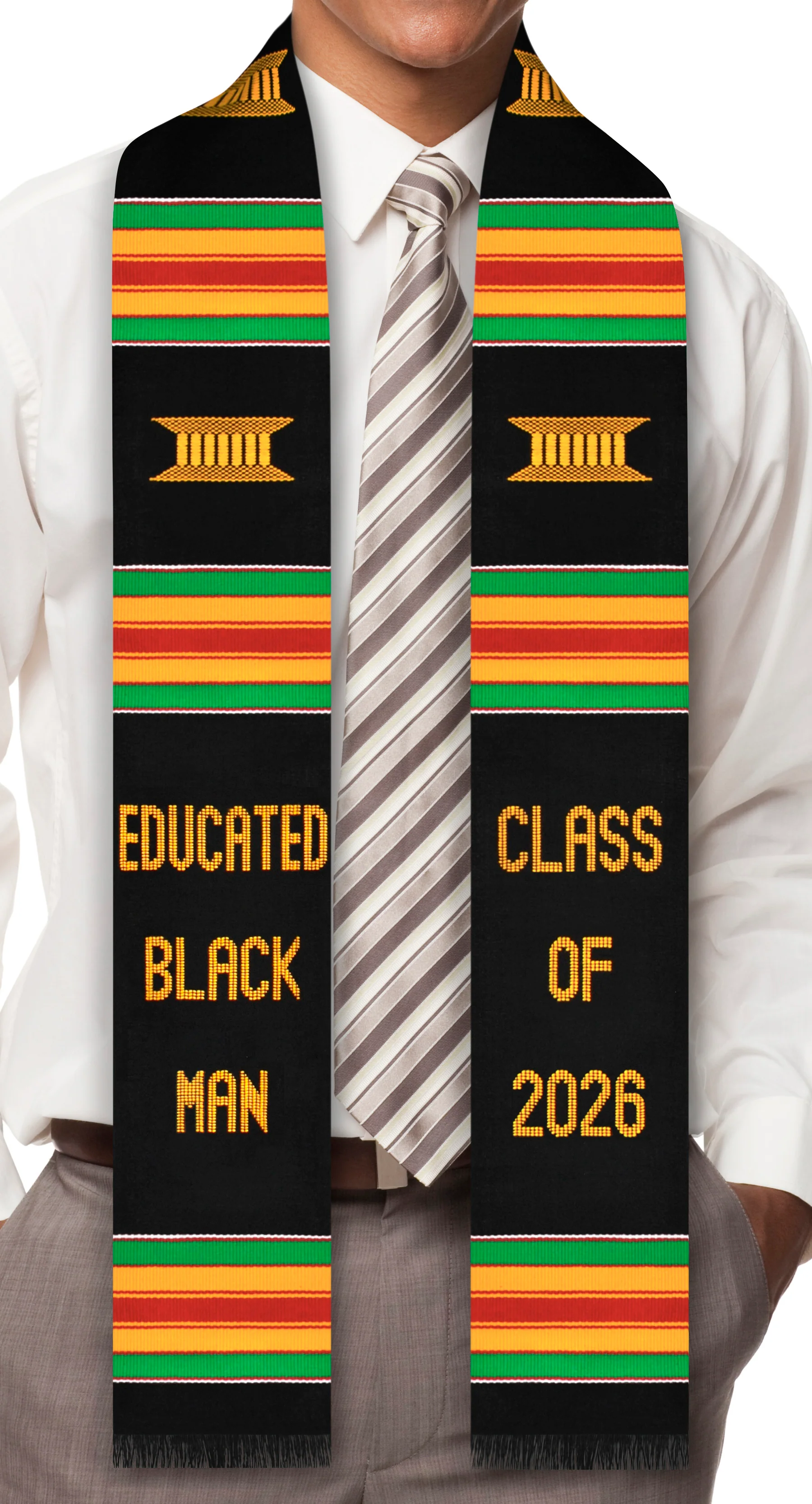 Educated Black Man Class of 2026 Authentic Handwoven Kente Cloth Graduation Stole