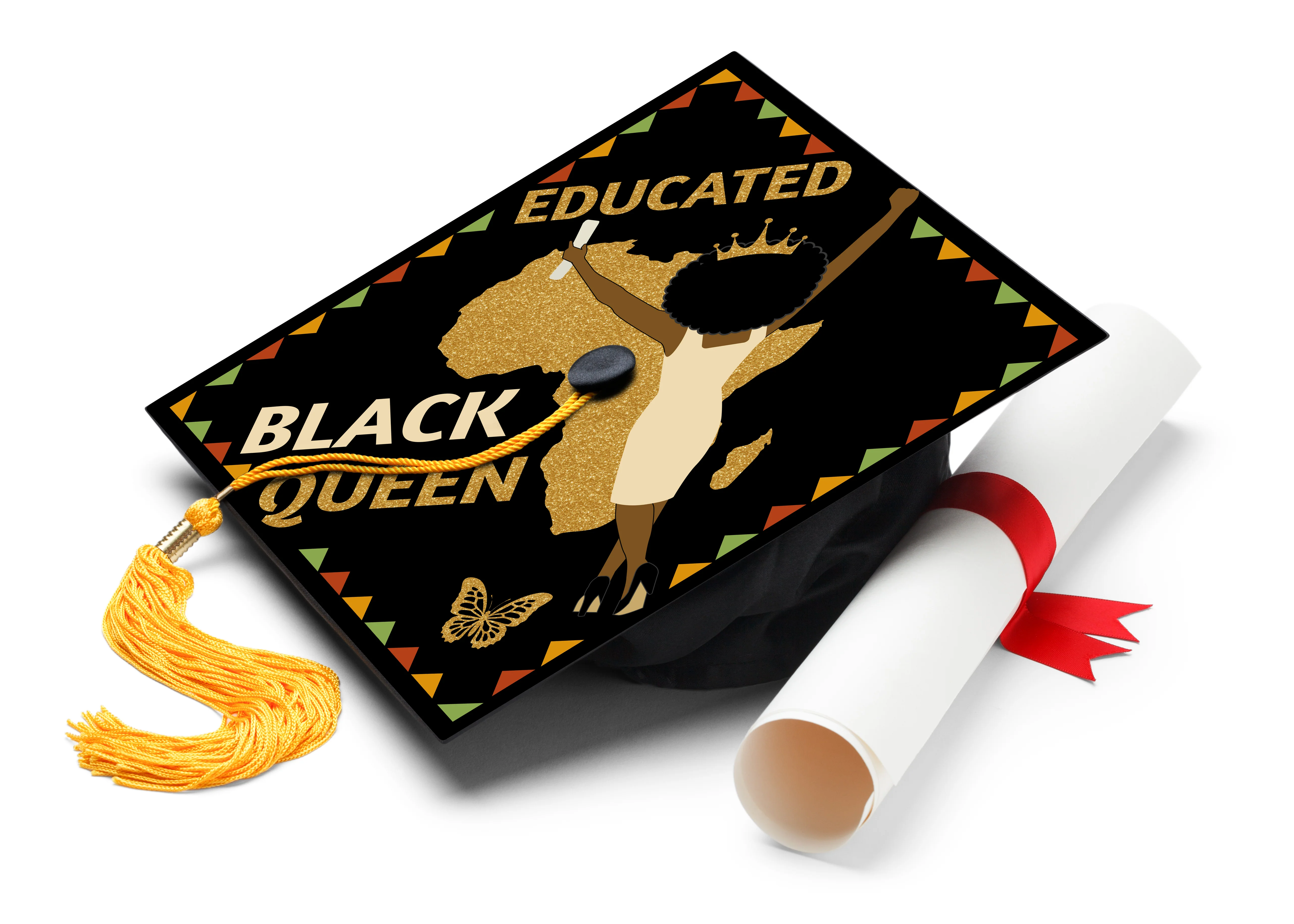 Educated Black Queen Graduation Cap Topper