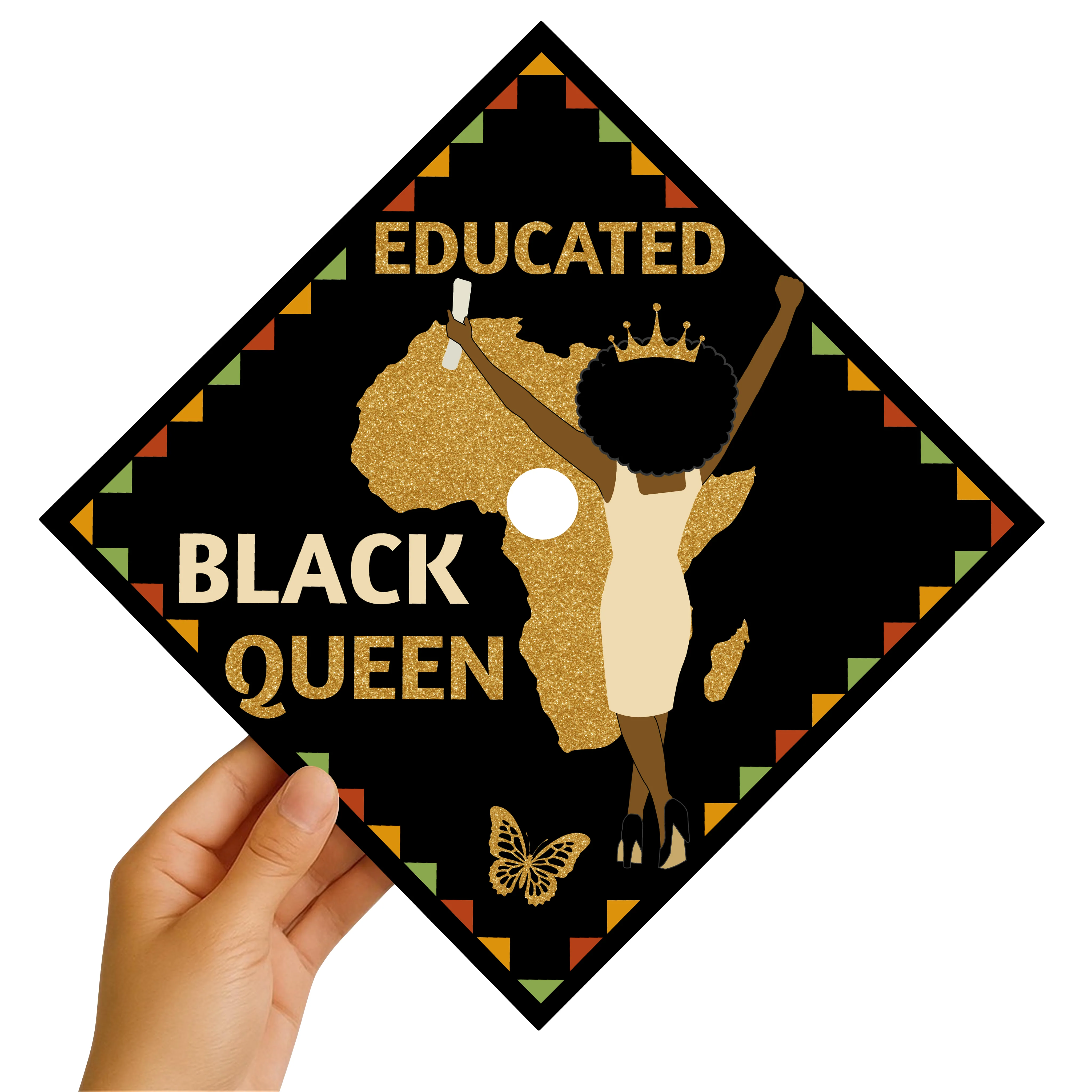 Educated Black Queen Graduation Cap Topper - Image 2