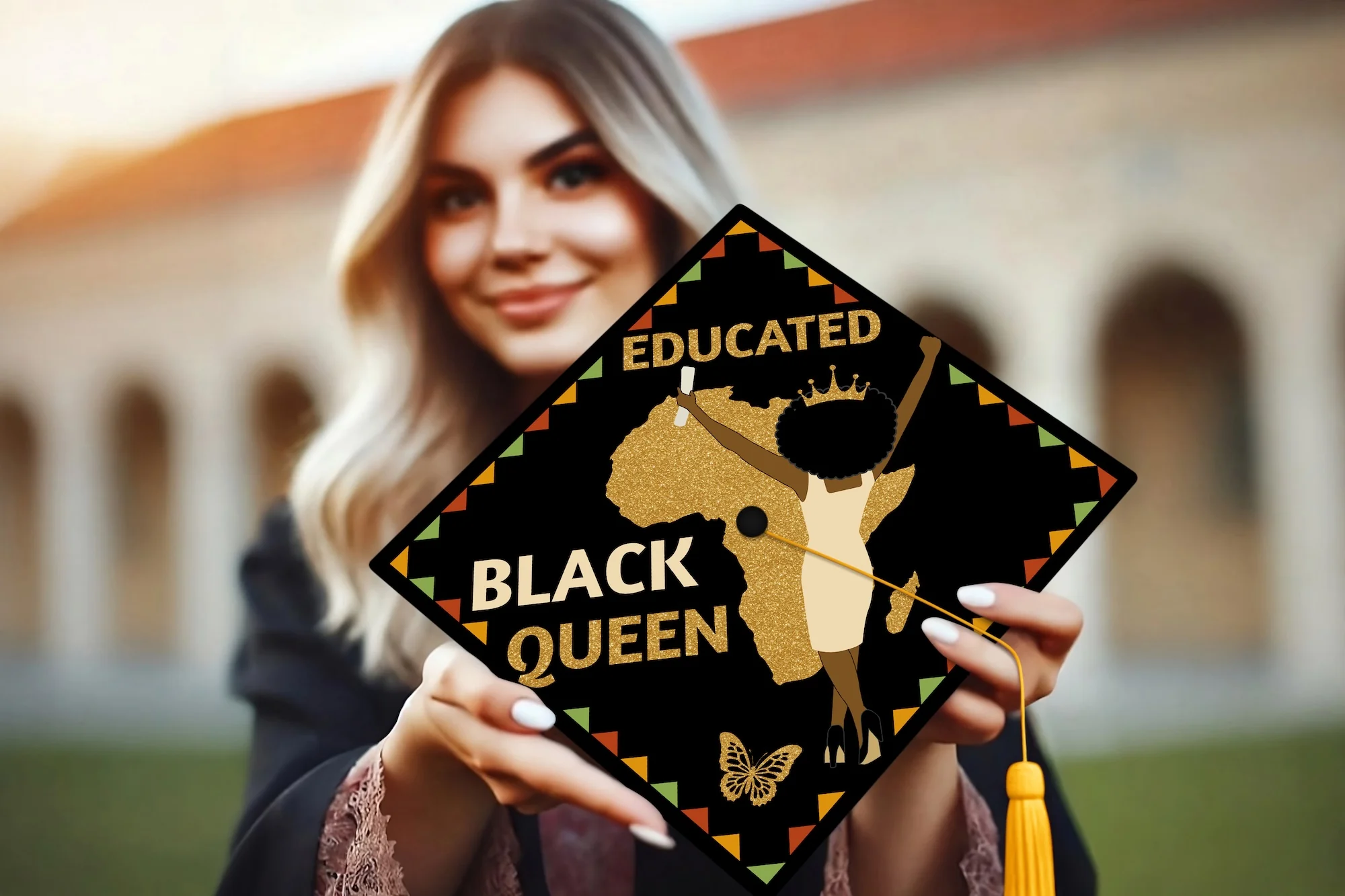 Educated Black Queen Graduation Cap Topper - Image 6