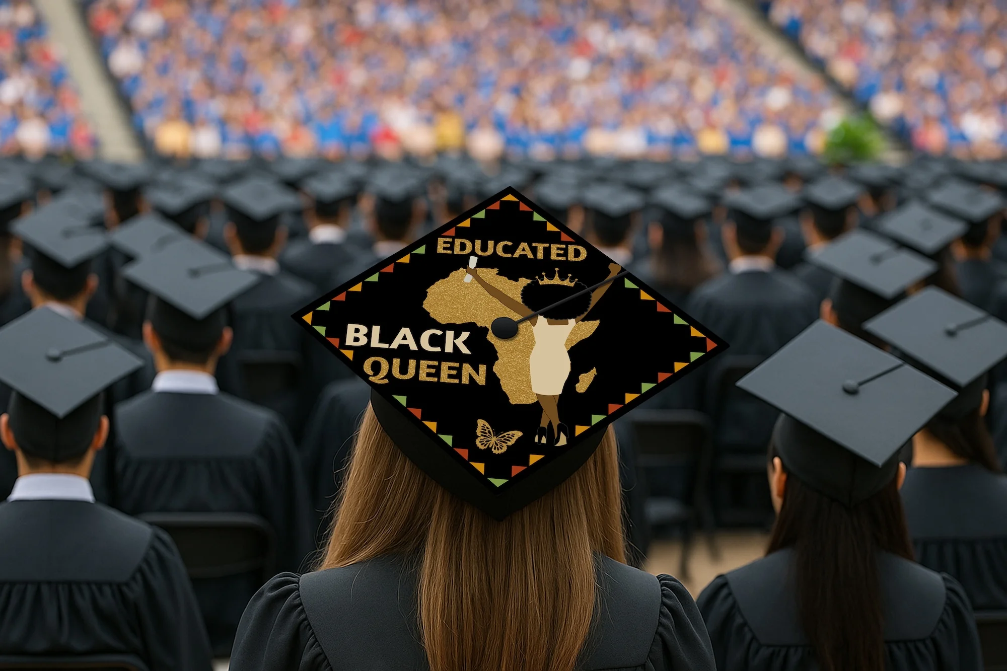 Educated Black Queen Graduation Cap Topper - Image 7