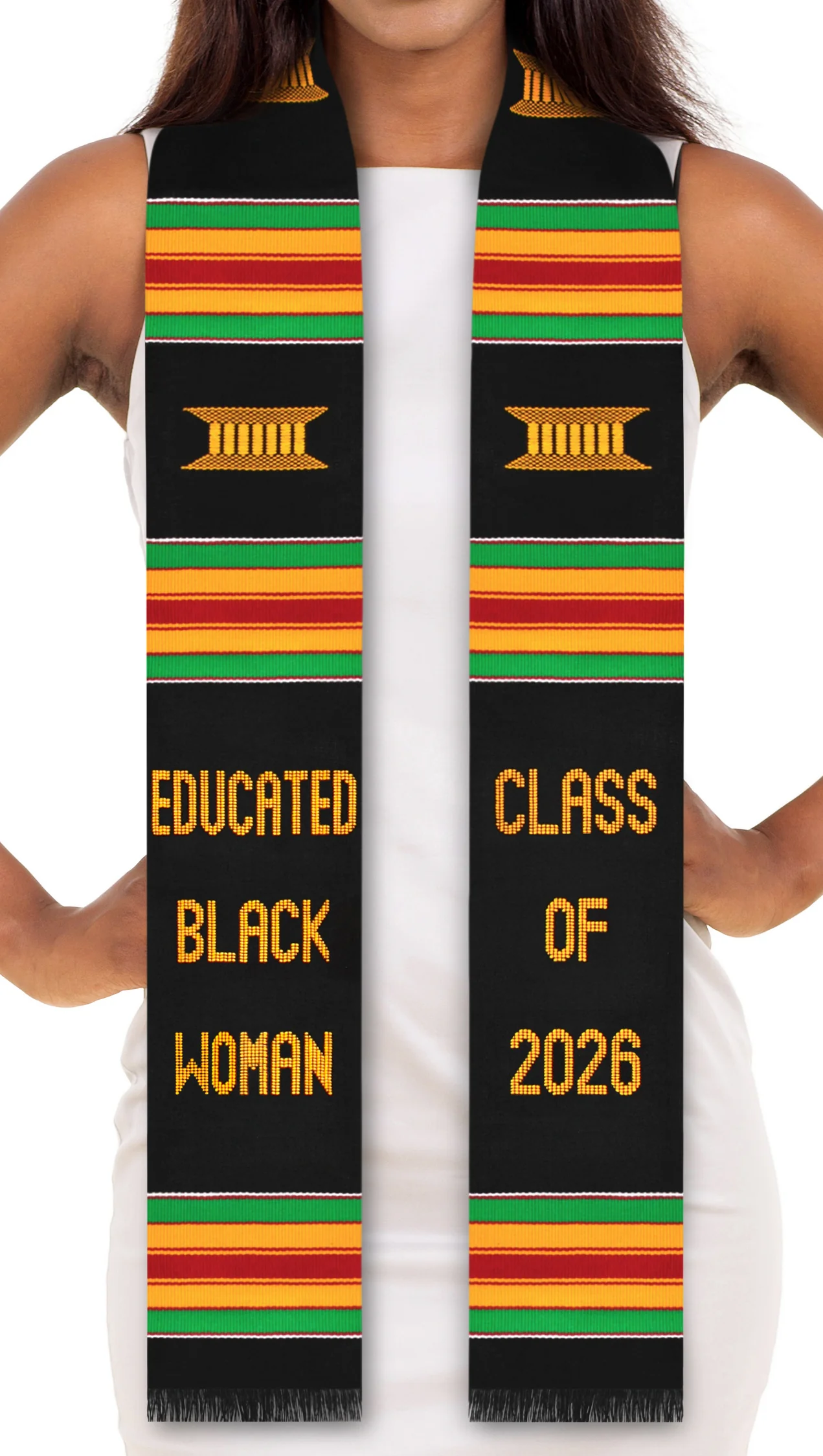 Educated Black Woman Class of 2026 Authentic Handwoven Kente Cloth Graduation Stole