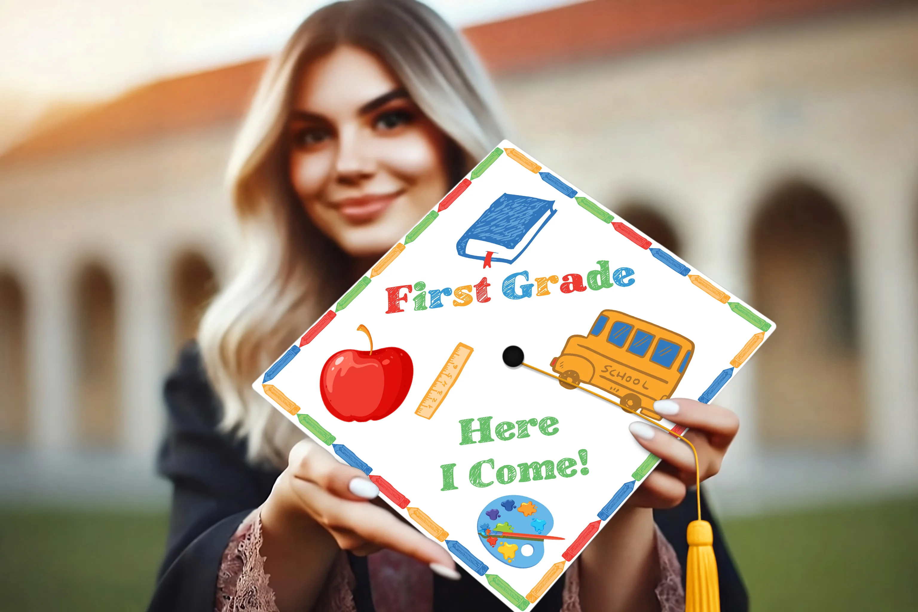 First Grade, Here I Come! Graduation Cap Topper - Image 3