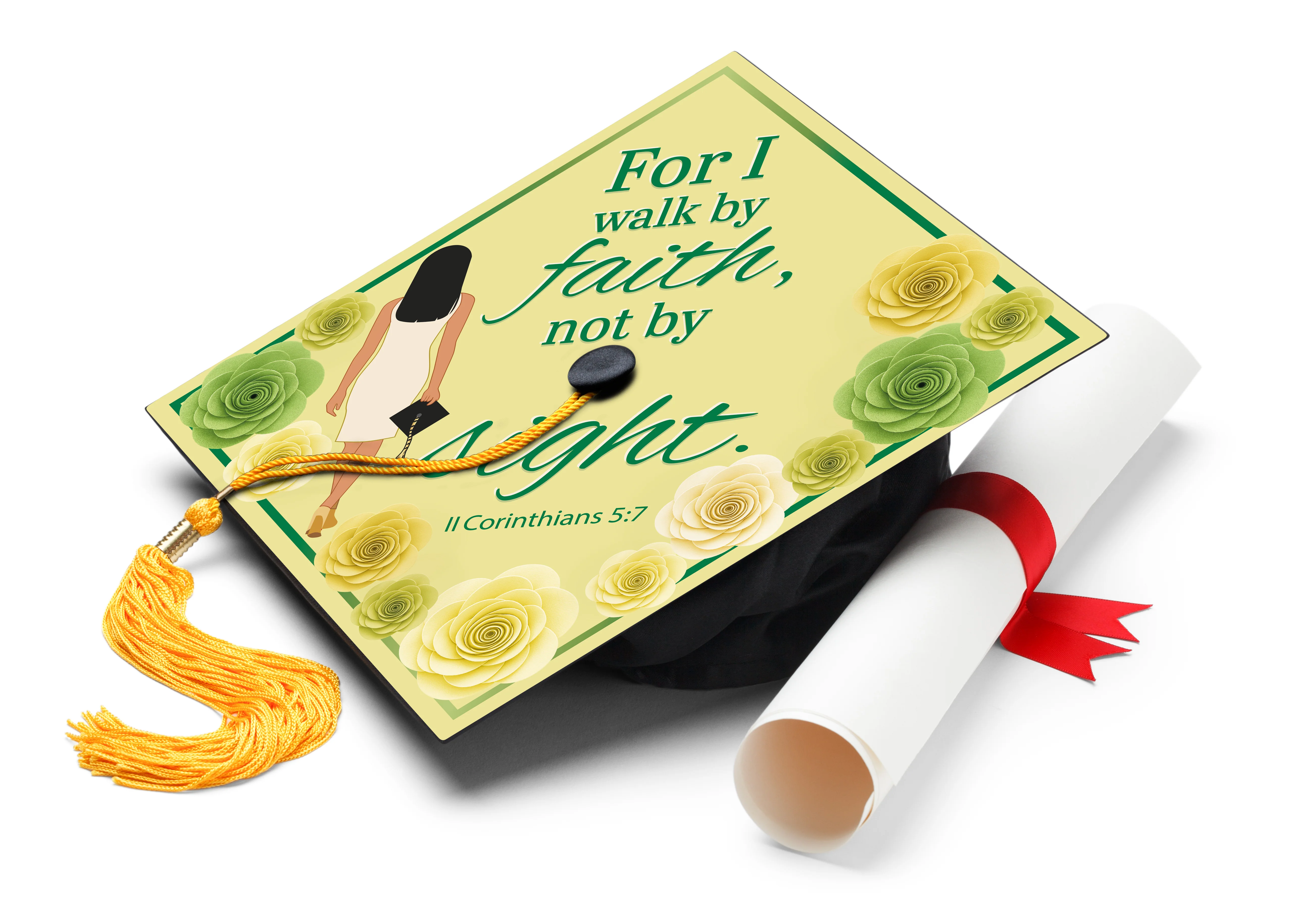 For I Walk by Faith Graduation Cap Topper