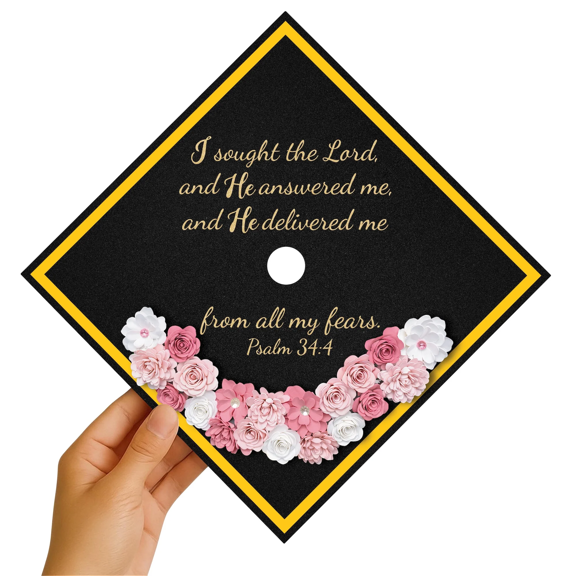 I Sought the Lord and He Answered Me Graduation Cap Topper - Image 4