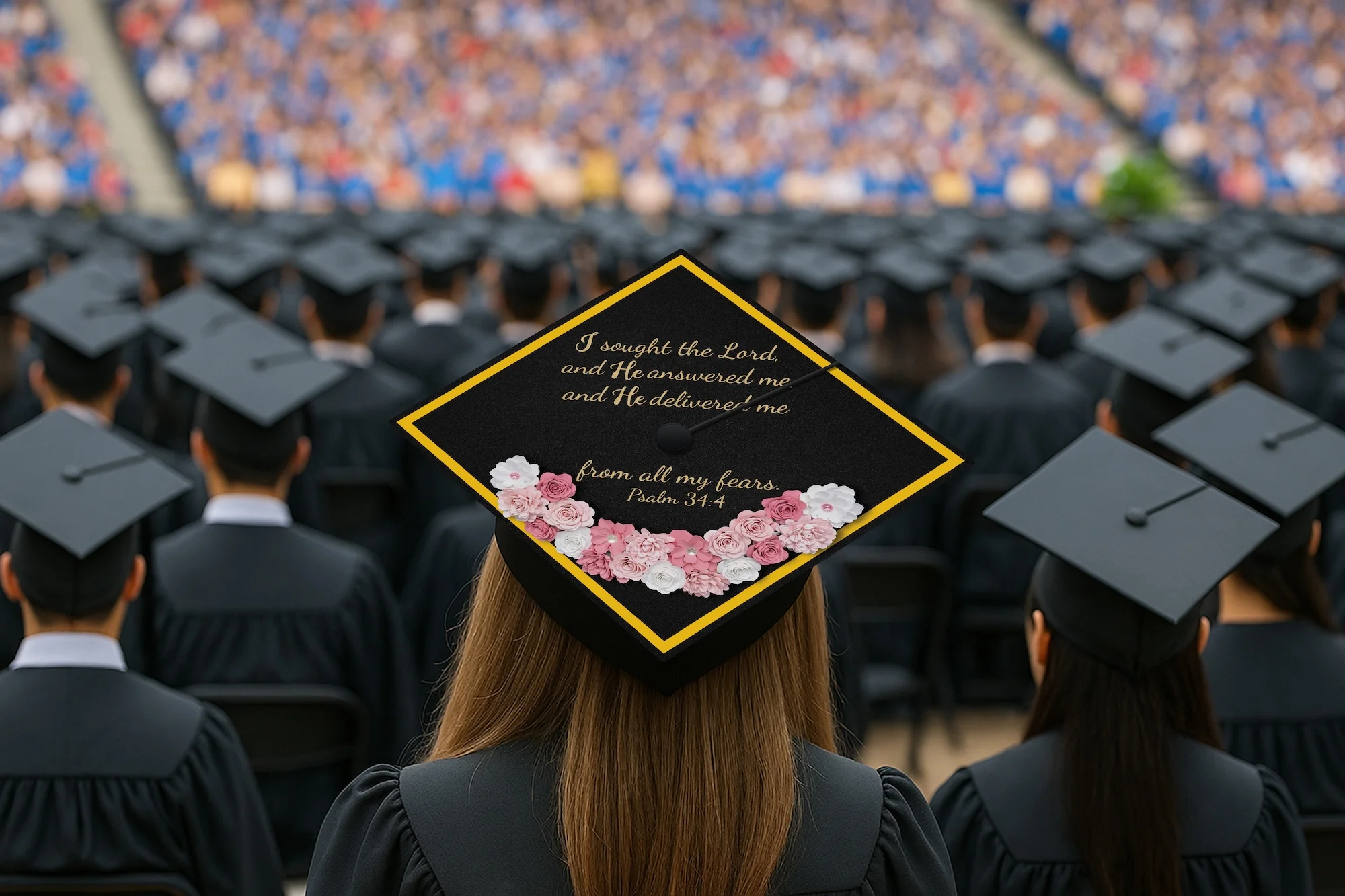 I Sought the Lord and He Answered Me Graduation Cap Topper - Image 5