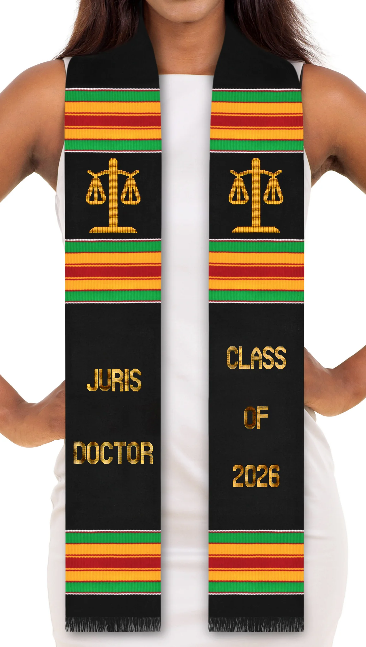 Juris Doctor Class of 2026 Authentic Handwoven Kente Cloth Graduation Stole