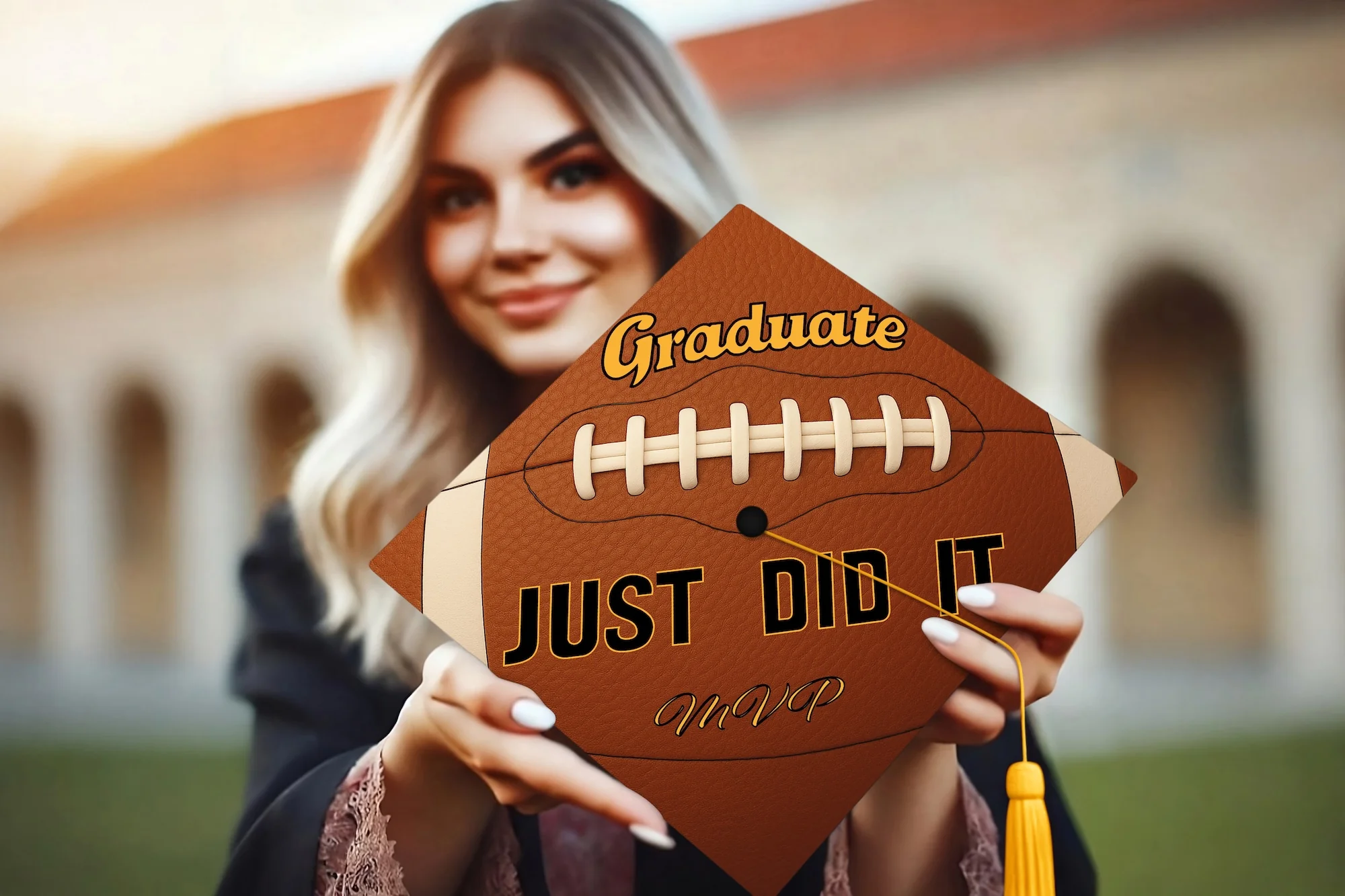 Just Did It Football Graduation Cap Topper - Image 6