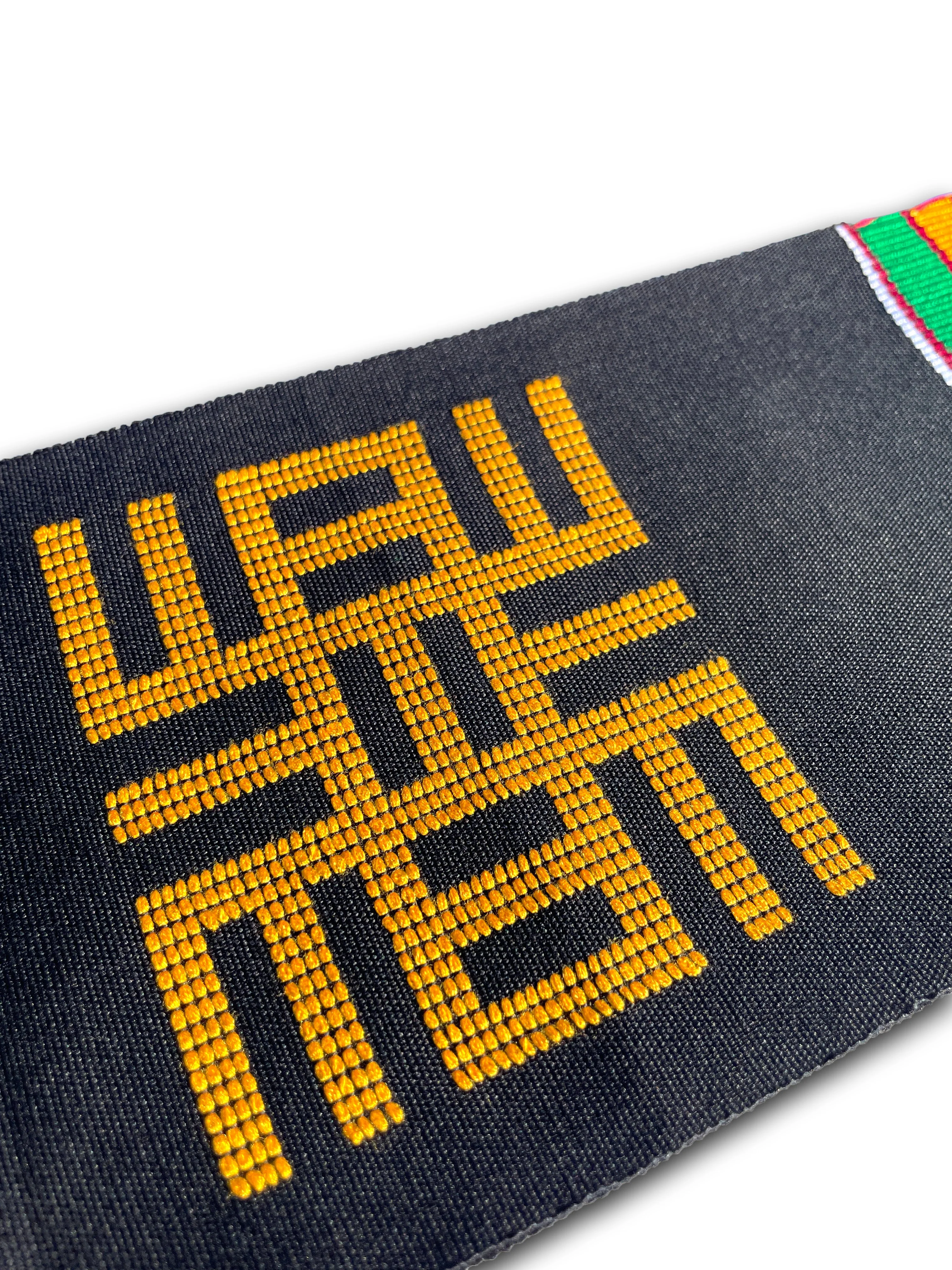Knowledge Symbol Authentic Handwoven Black Kente Cloth Graduation Stole - Image 2