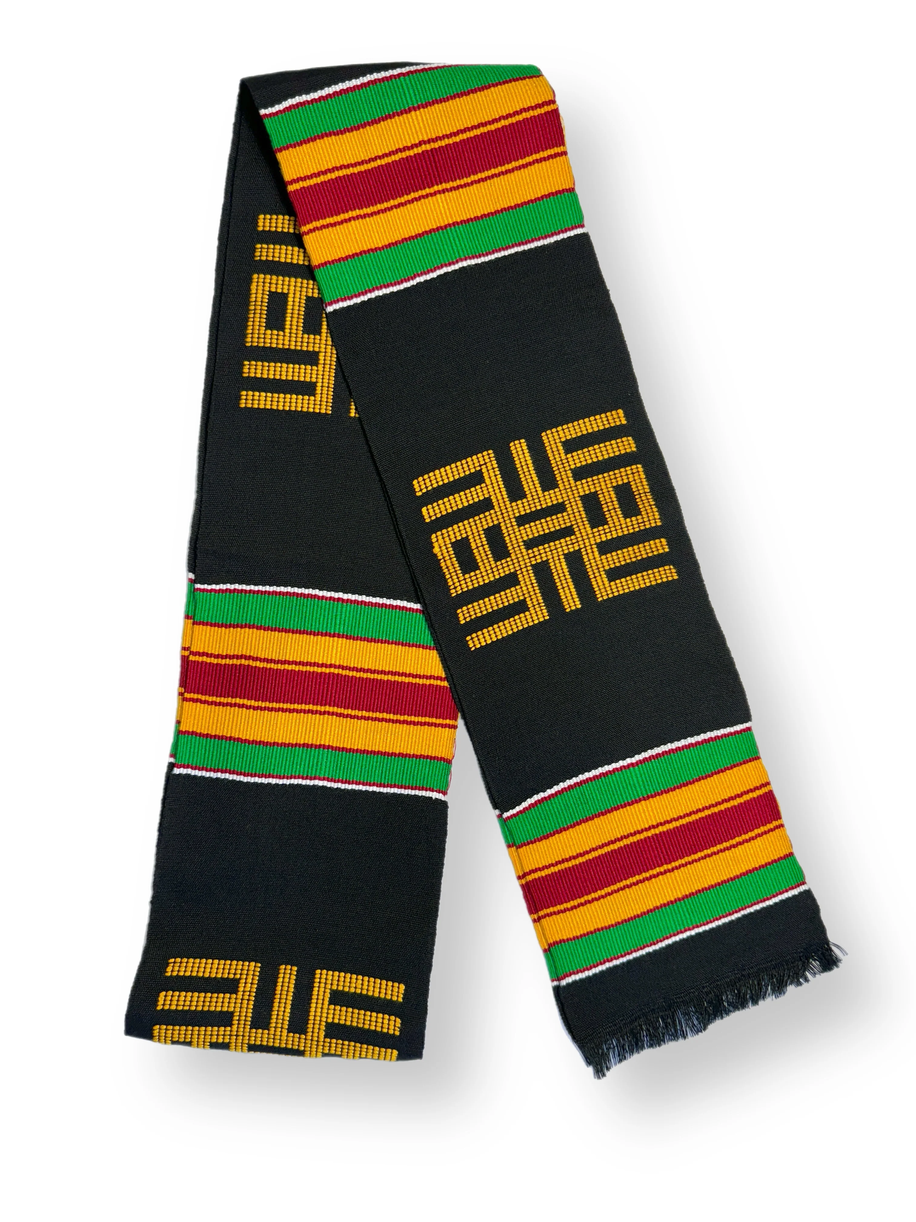 Knowledge Symbol Authentic Handwoven Black Kente Cloth Graduation Stole - Image 5