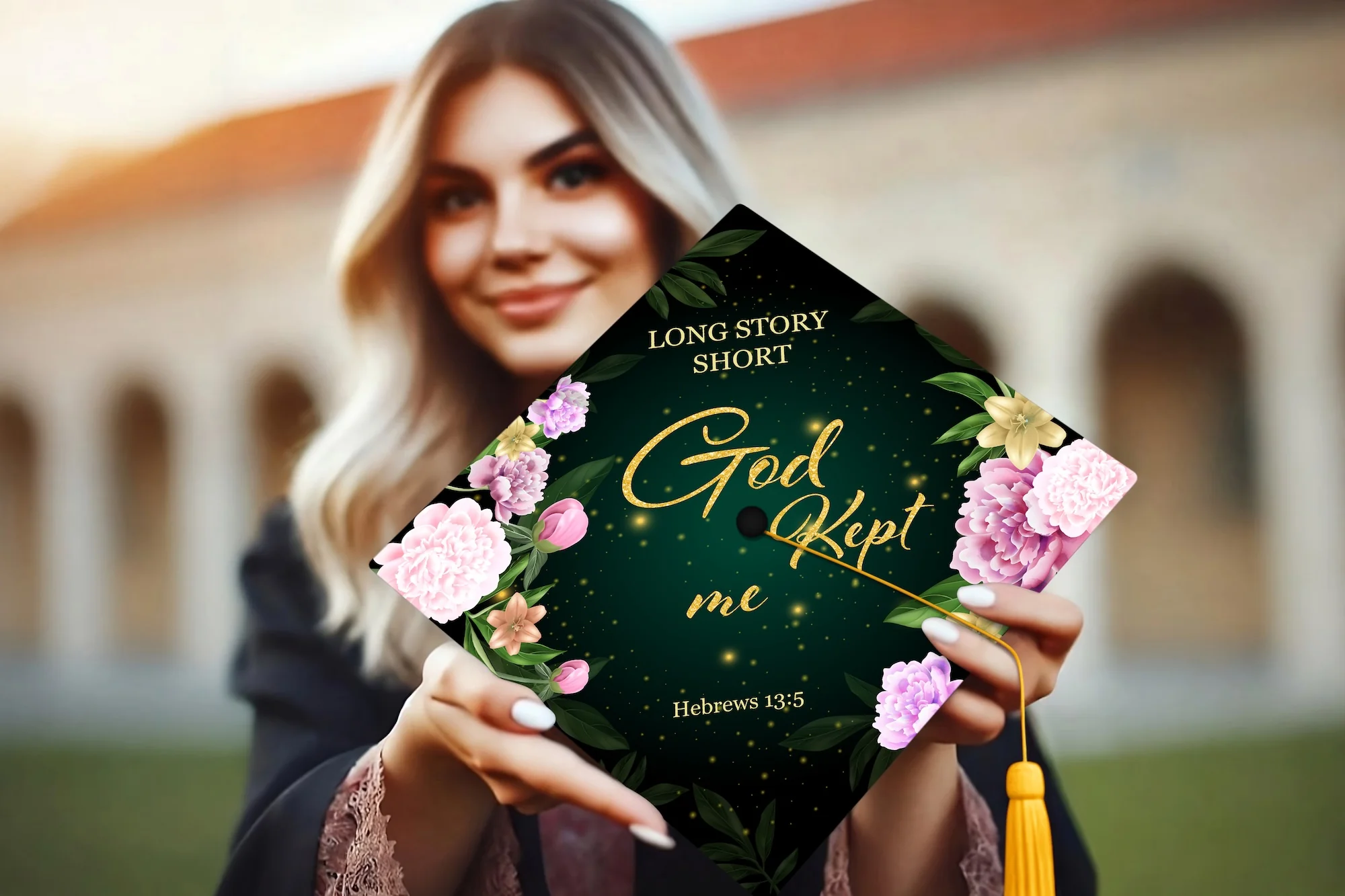 Long Story Short, God Kept Me Graduation Cap Topper - Image 3