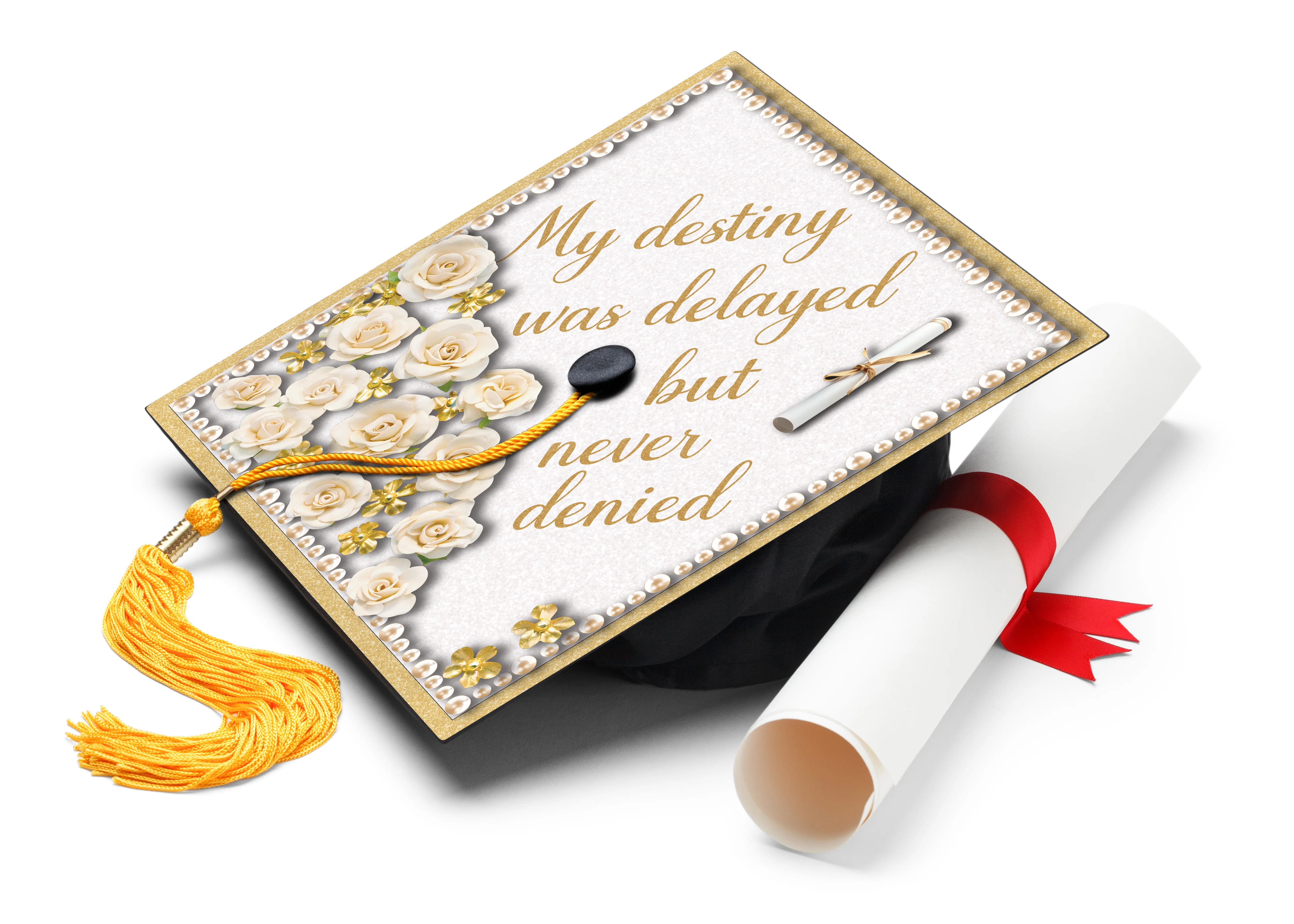 My Destiny Was Delayed But Never Denied Graduation Cap Topper - Image 2