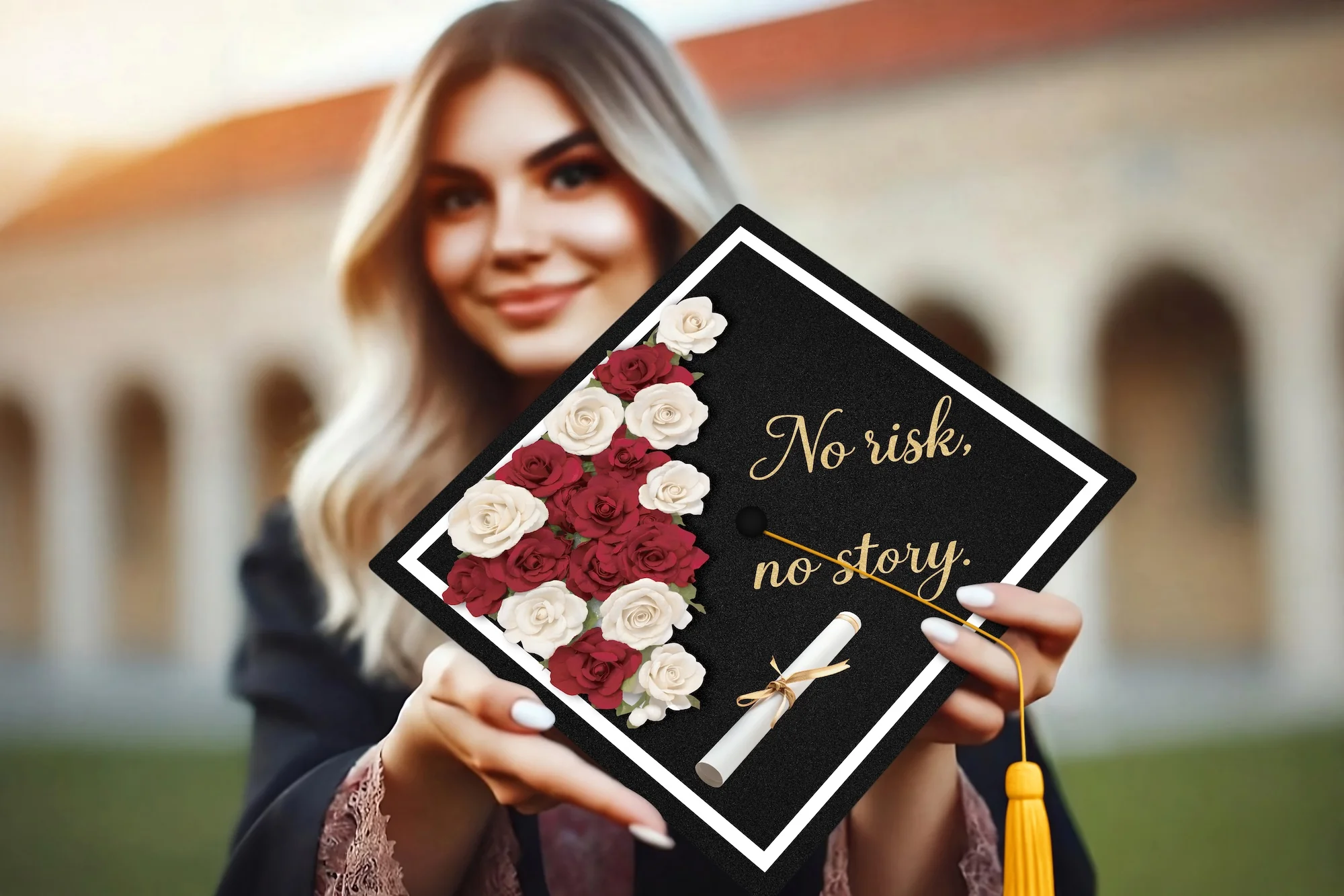 No Risk, No Story Graduation Cap Topper - Image 3