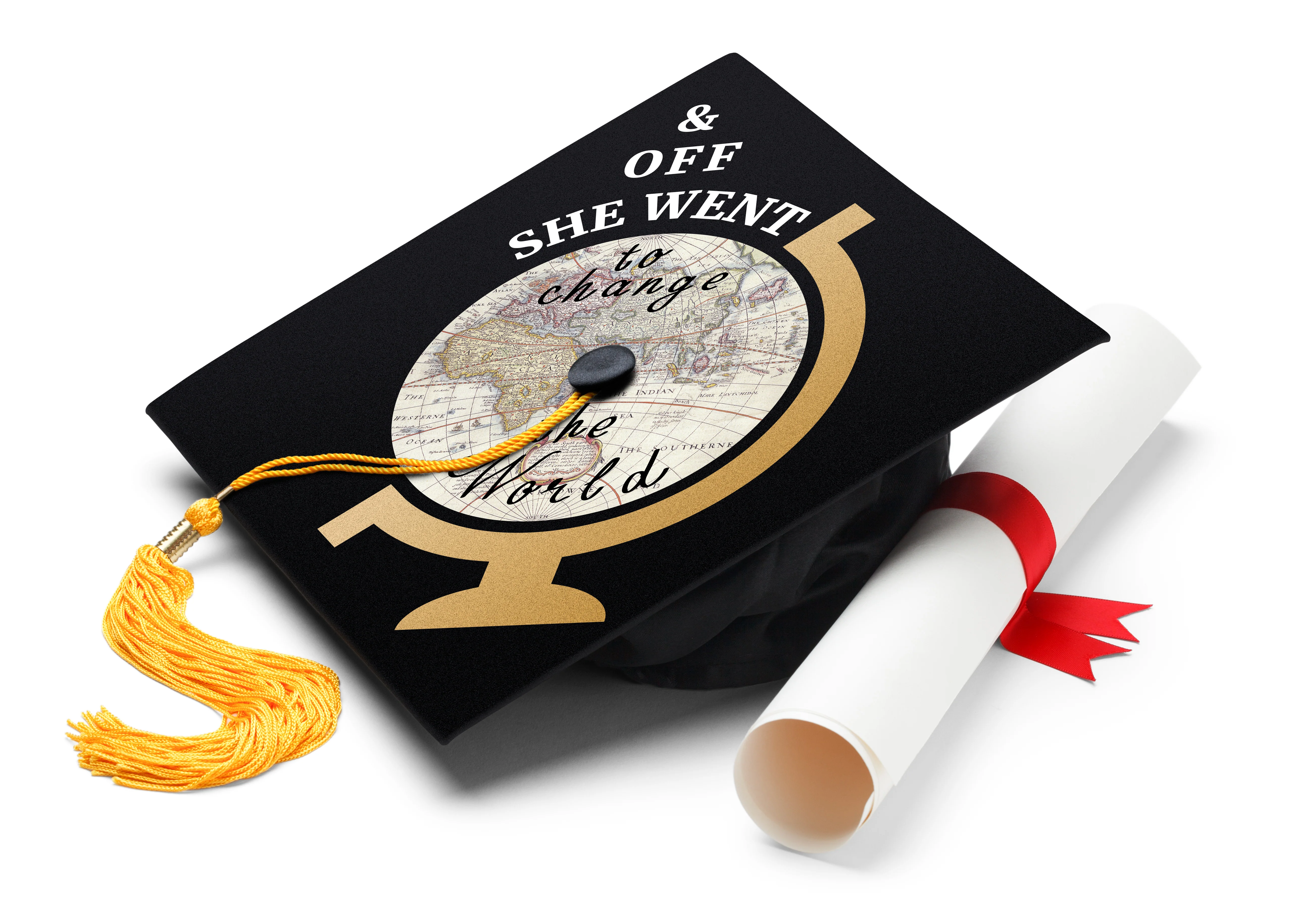 Off She Went To Change The World Graduation Cap Topper - Image 4