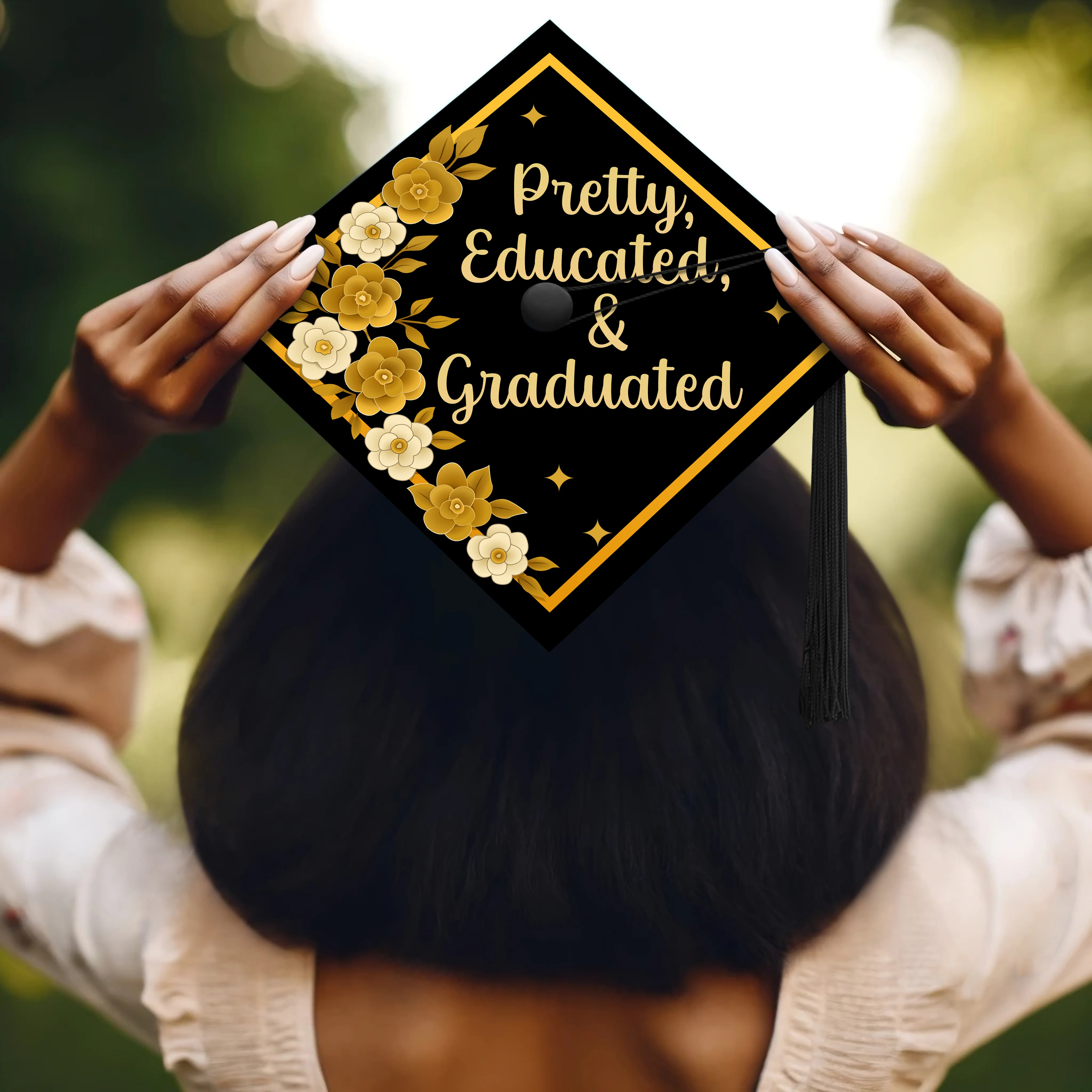 Pretty, Educated, Graduated Graduation Cap Topper - Image 5