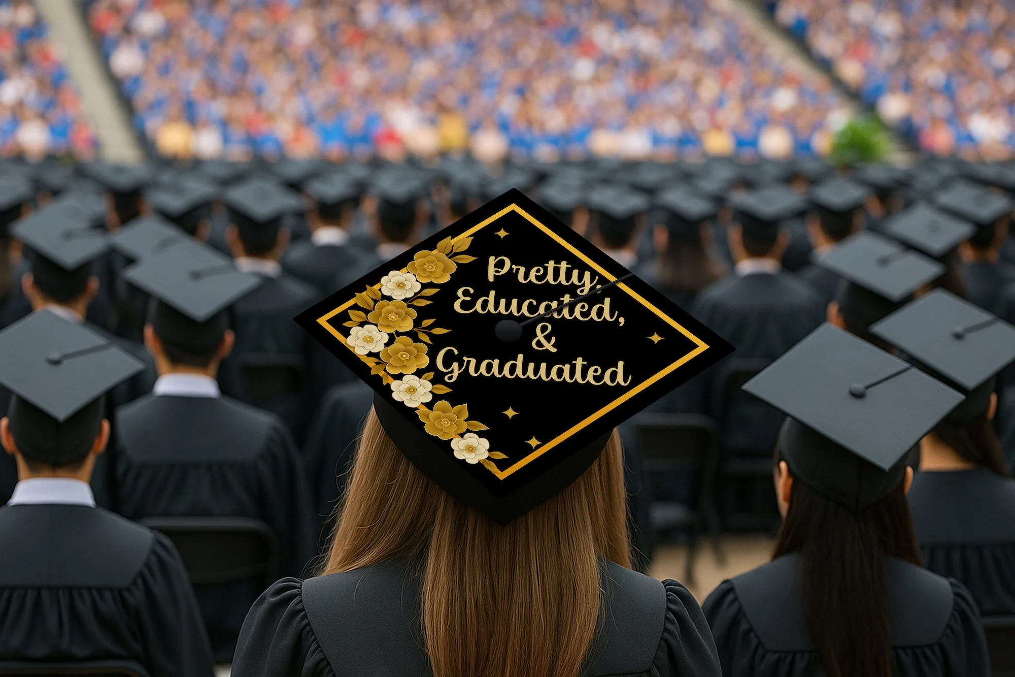 Pretty, Educated, Graduated Graduation Cap Topper - Image 7