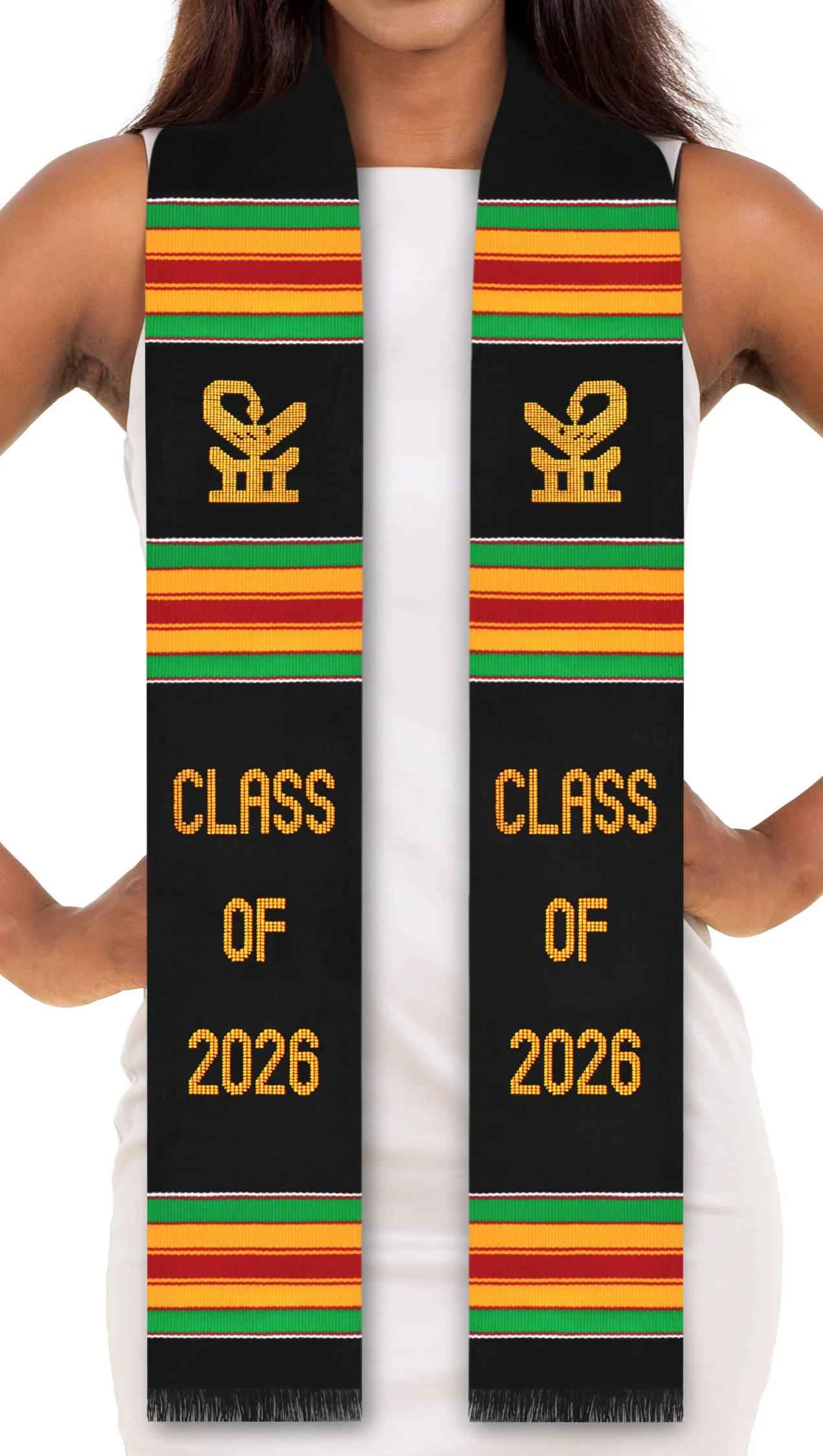 Sankofa Bird Class of 2026 Authentic Handwoven Kente Cloth Graduation Stole
