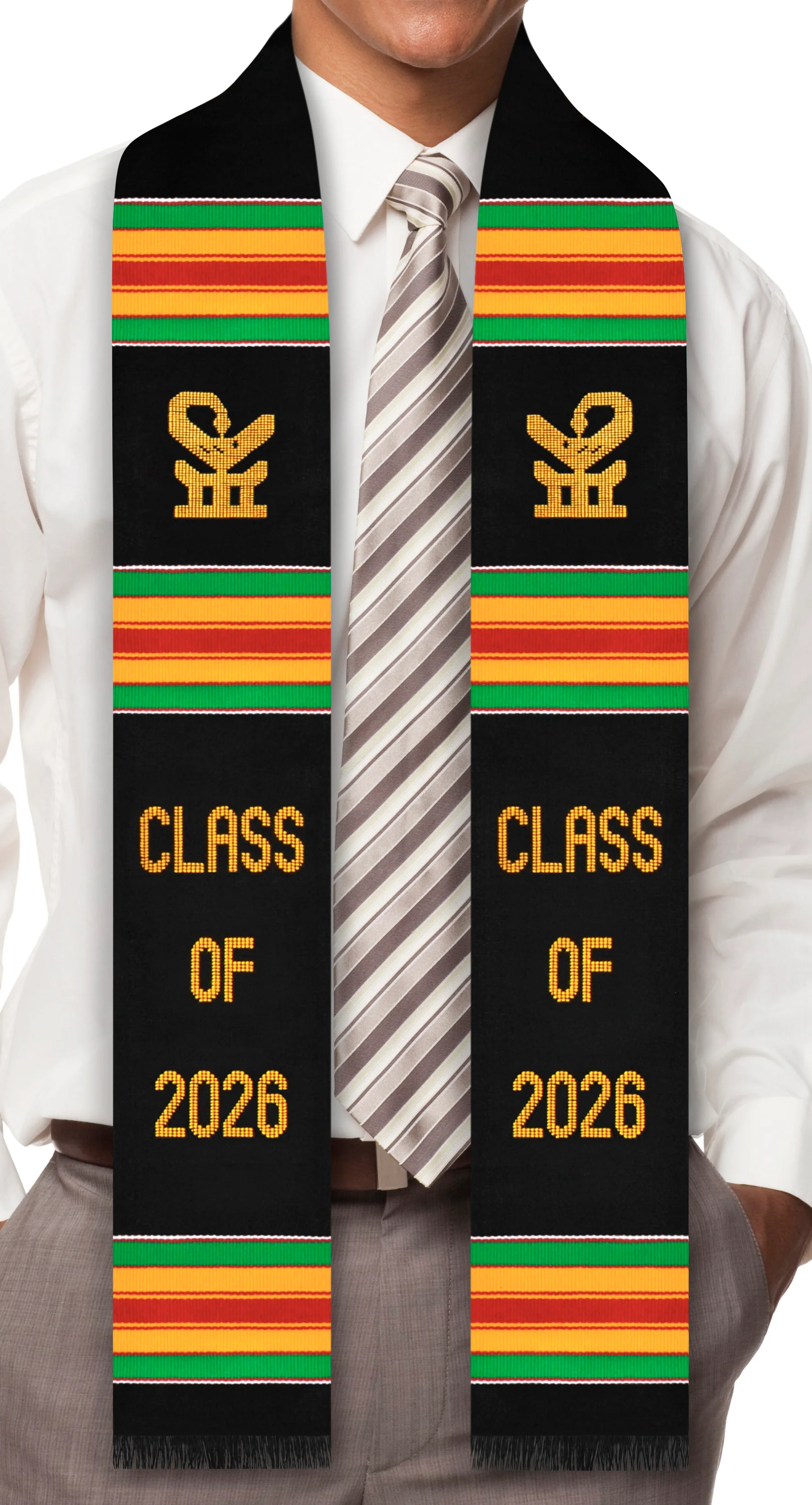 Sankofa Bird Class of 2026 Authentic Handwoven Kente Cloth Graduation Stole - Image 3