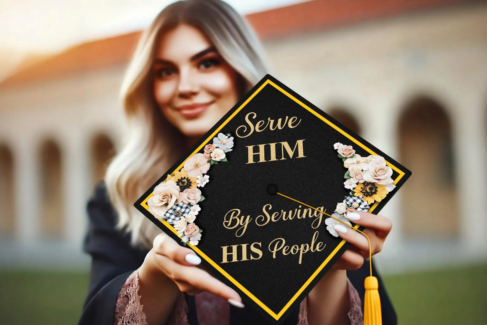Serve Him by Serving His People Graduation Cap Topper - Image 3