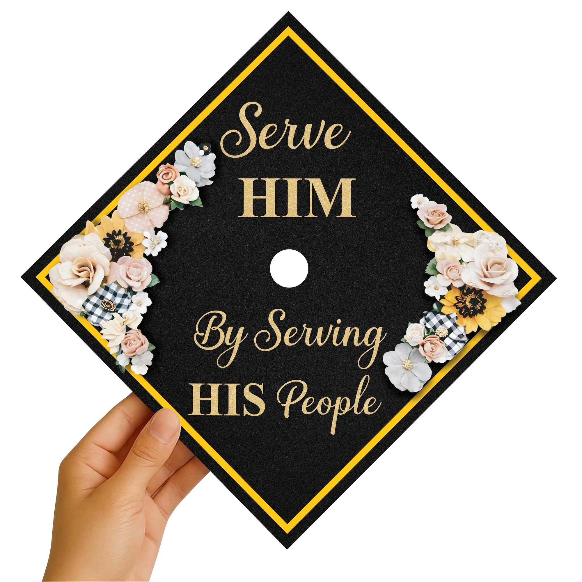 Serve Him by Serving His People Graduation Cap Topper - Image 4