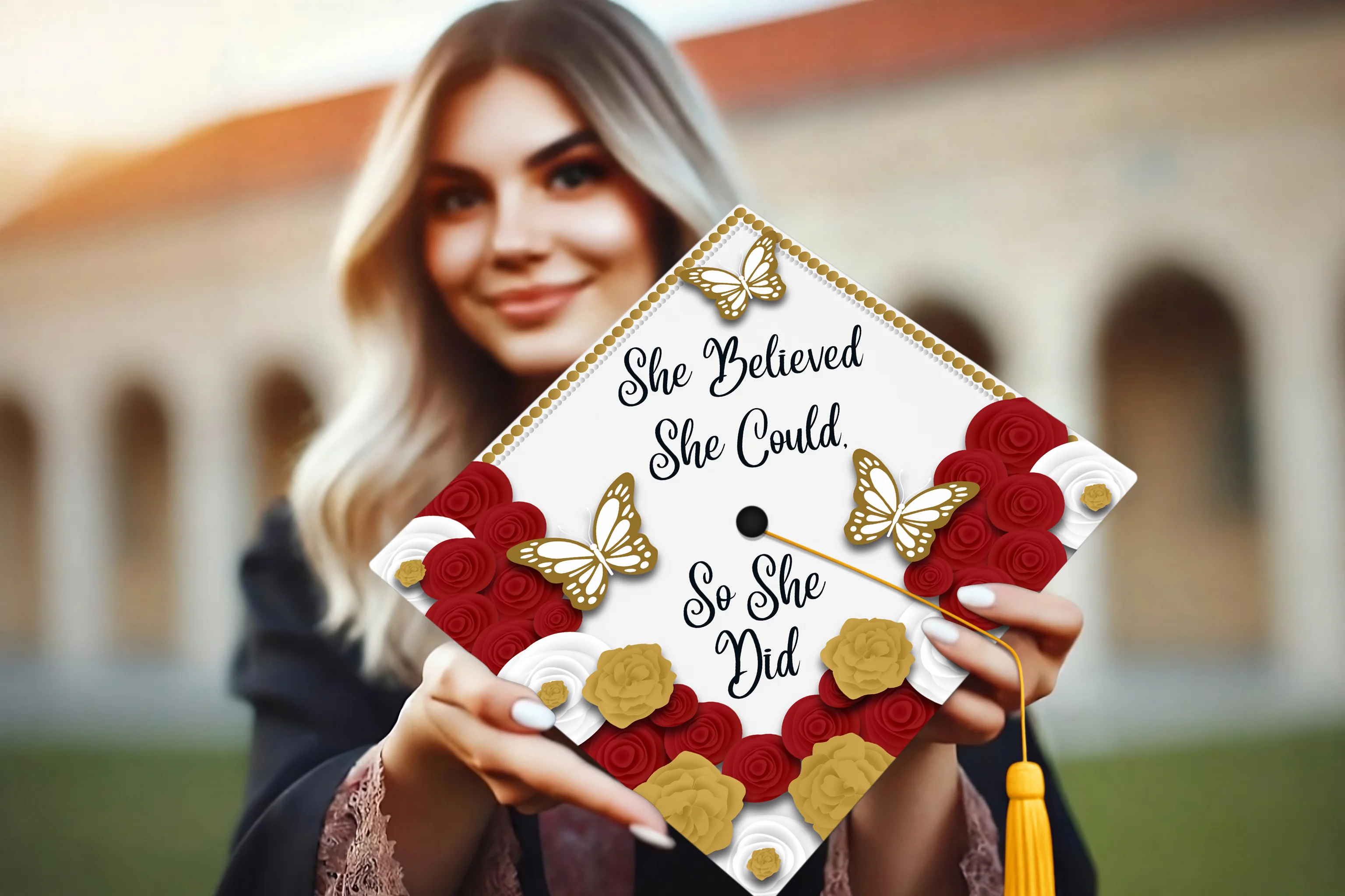 She Believed She Could, So She Did Graduation Cap Topper - Image 2