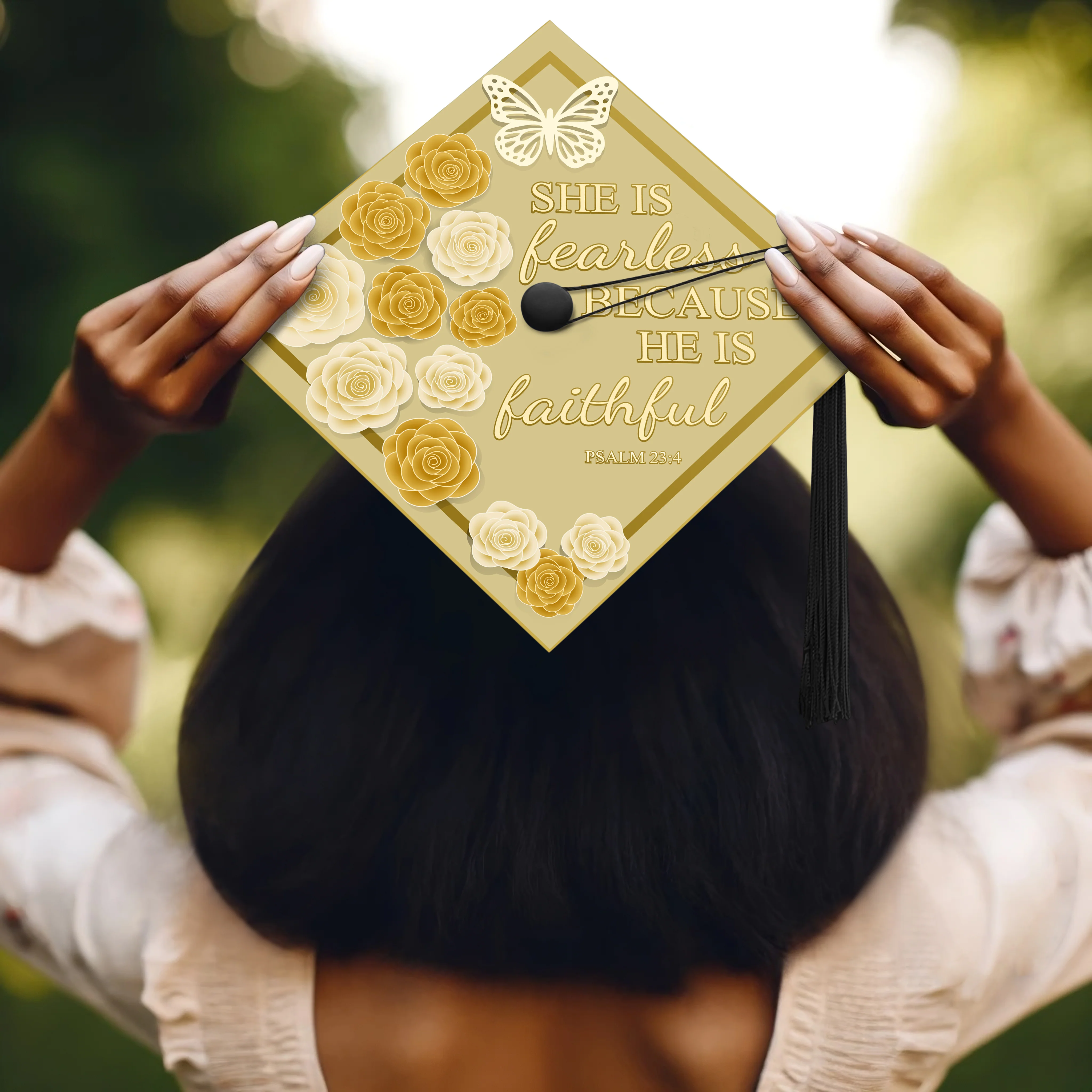 She Is Fearless Because He Is Faithful Graduation Cap Topper - Image 5