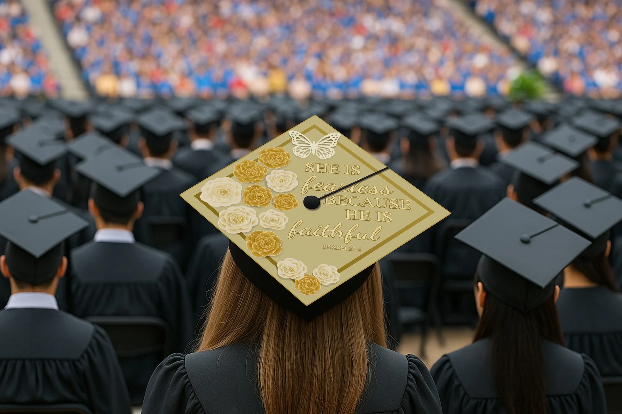 She Is Fearless Because He Is Faithful Graduation Cap Topper - Image 7