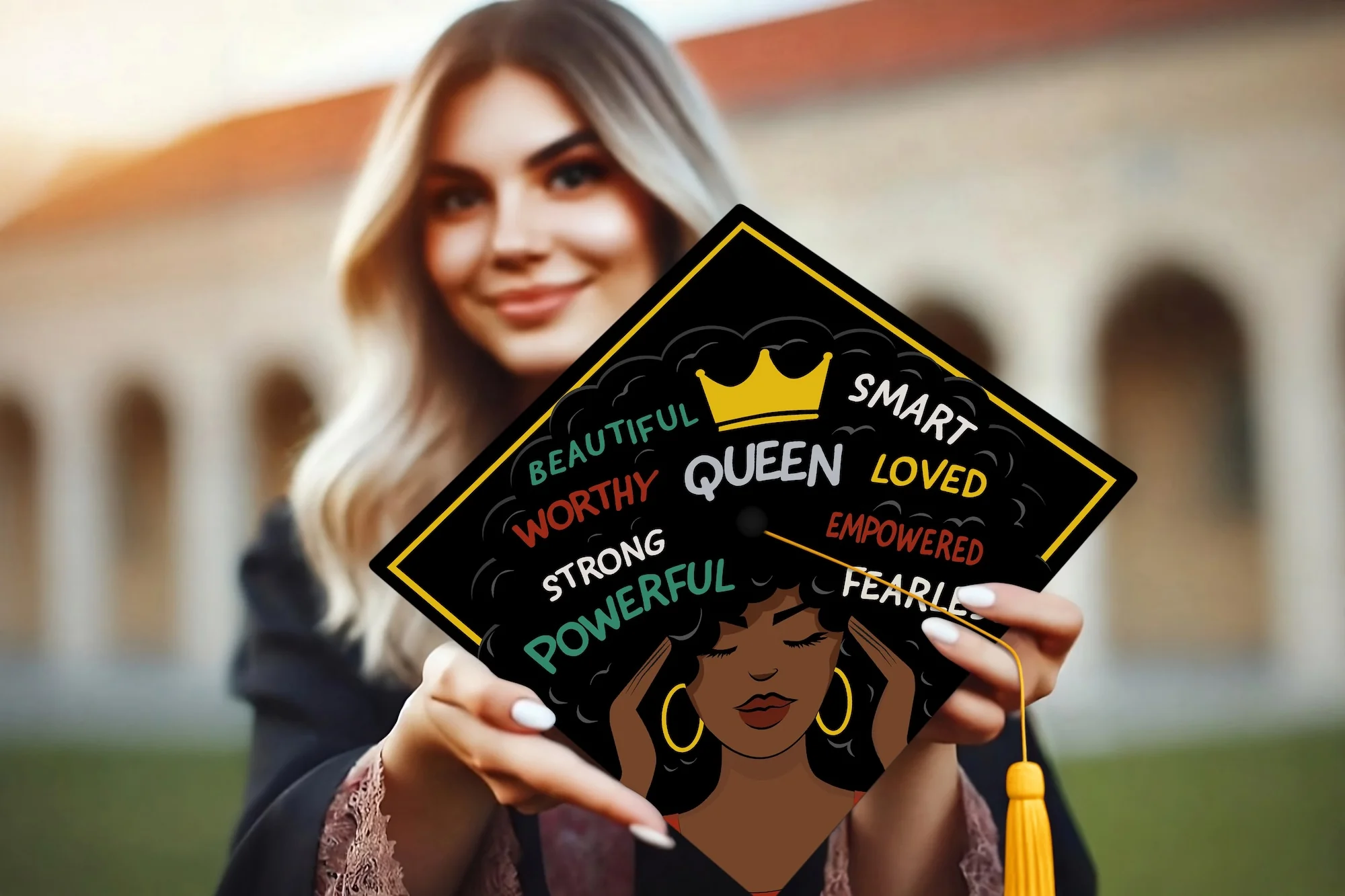 She Is Affirmations Graduation Cap Topper - Image 6